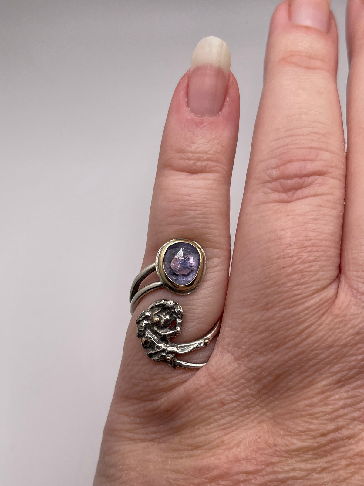 *Luna del Mare • Tanzanite Statement Ring • Solid 14K Gold & Silver • Adjustable