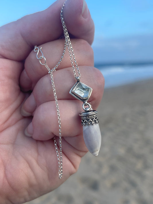 Empress of Tides • Aquamarine & Olive Shell Necklace