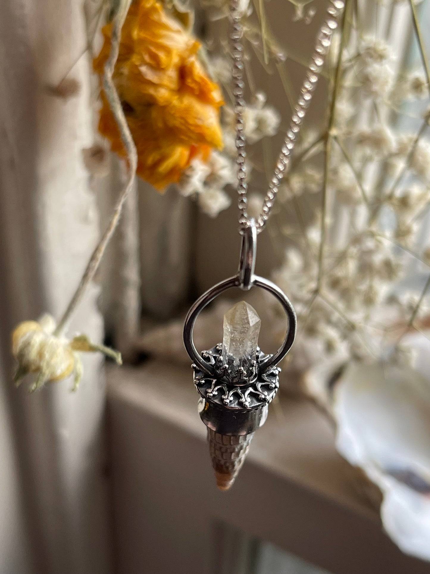 *The Sun • Crystal Cone Seashell PENDANT ONLY • Yellow Quartz • Sterling Silver