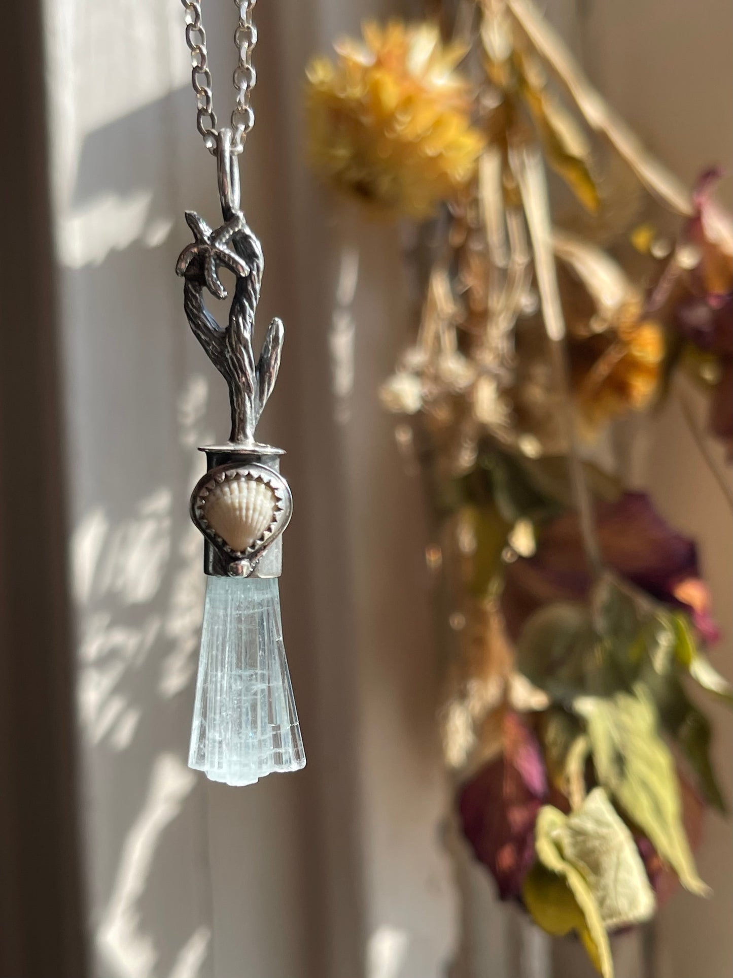 *Aquamarine Sea Witch Crystal Broom Necklace