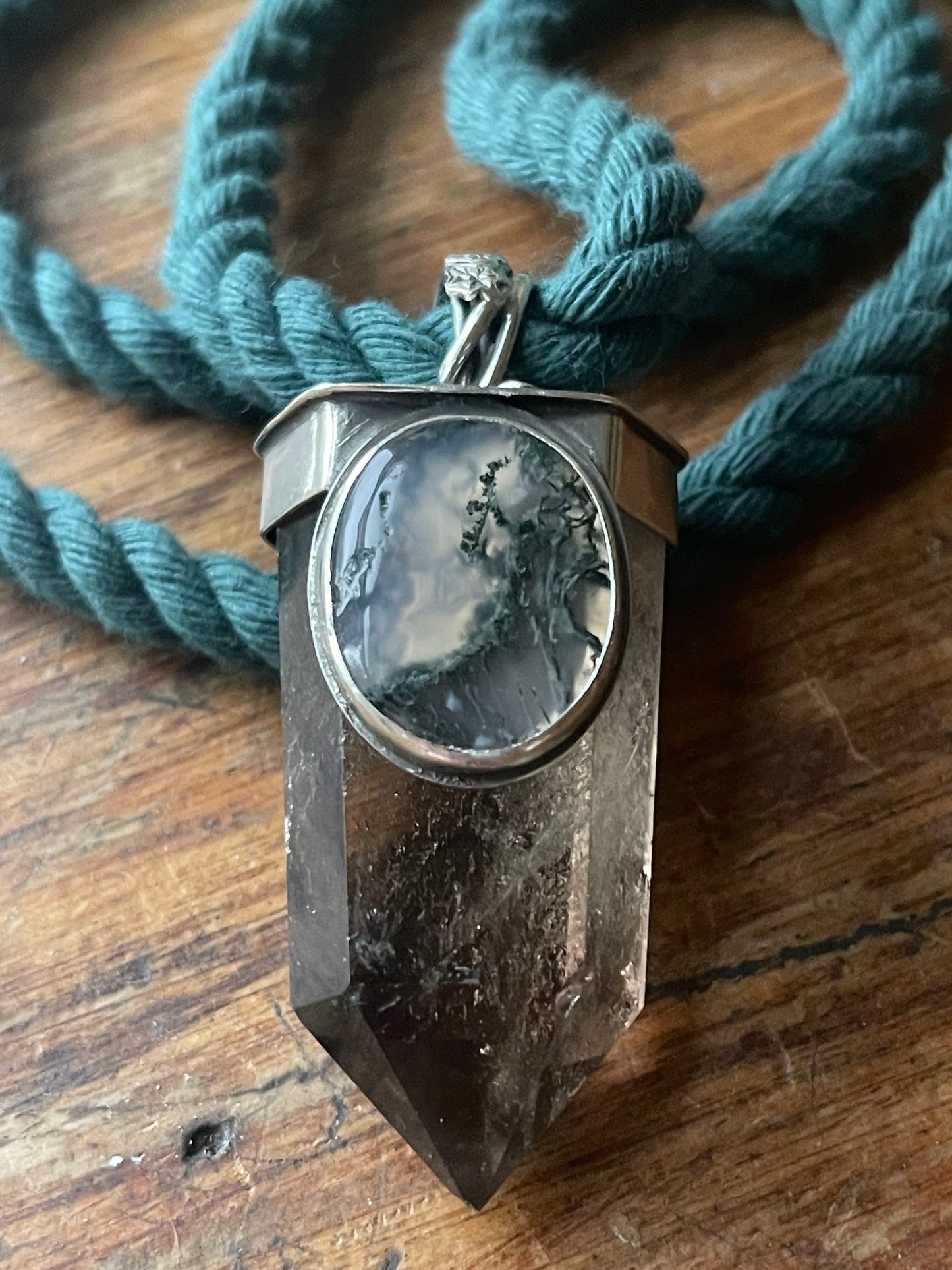 *Climbing Ivy Crystal Statement Necklace • Smokey Quartz & Moss Agate • Sterling Silver