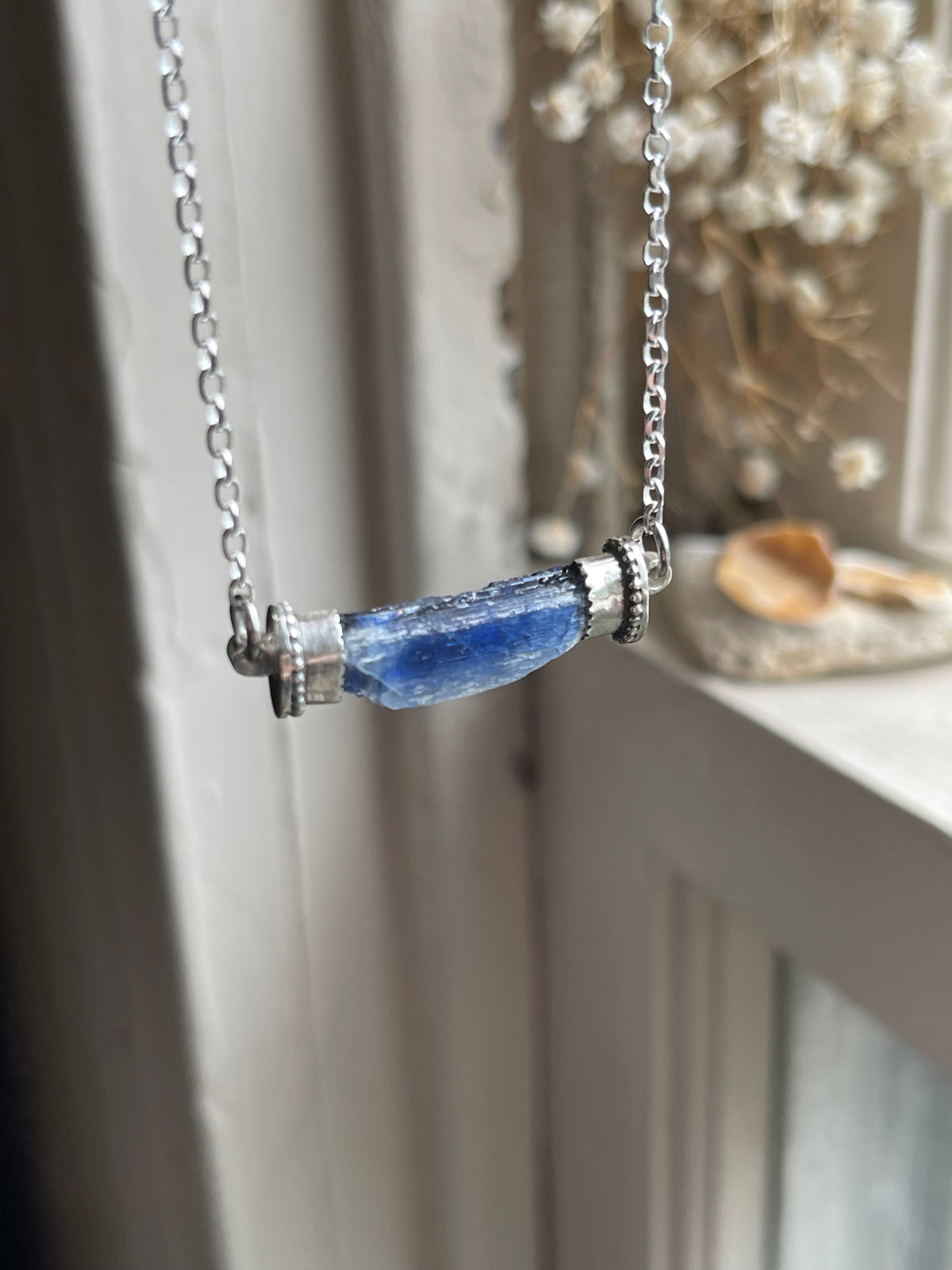 *Deep Blue • Kyanite Crystal Bar Necklace • Sterling Silver