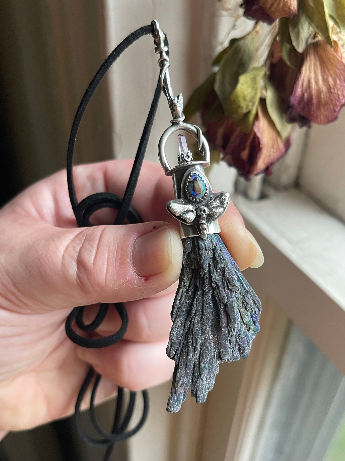 Dark Forest Witch Crystal Broom Pendant