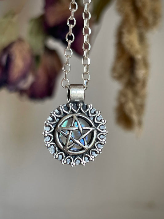 *Season of the Witch Moonstone Pentacle Pendant Necklace