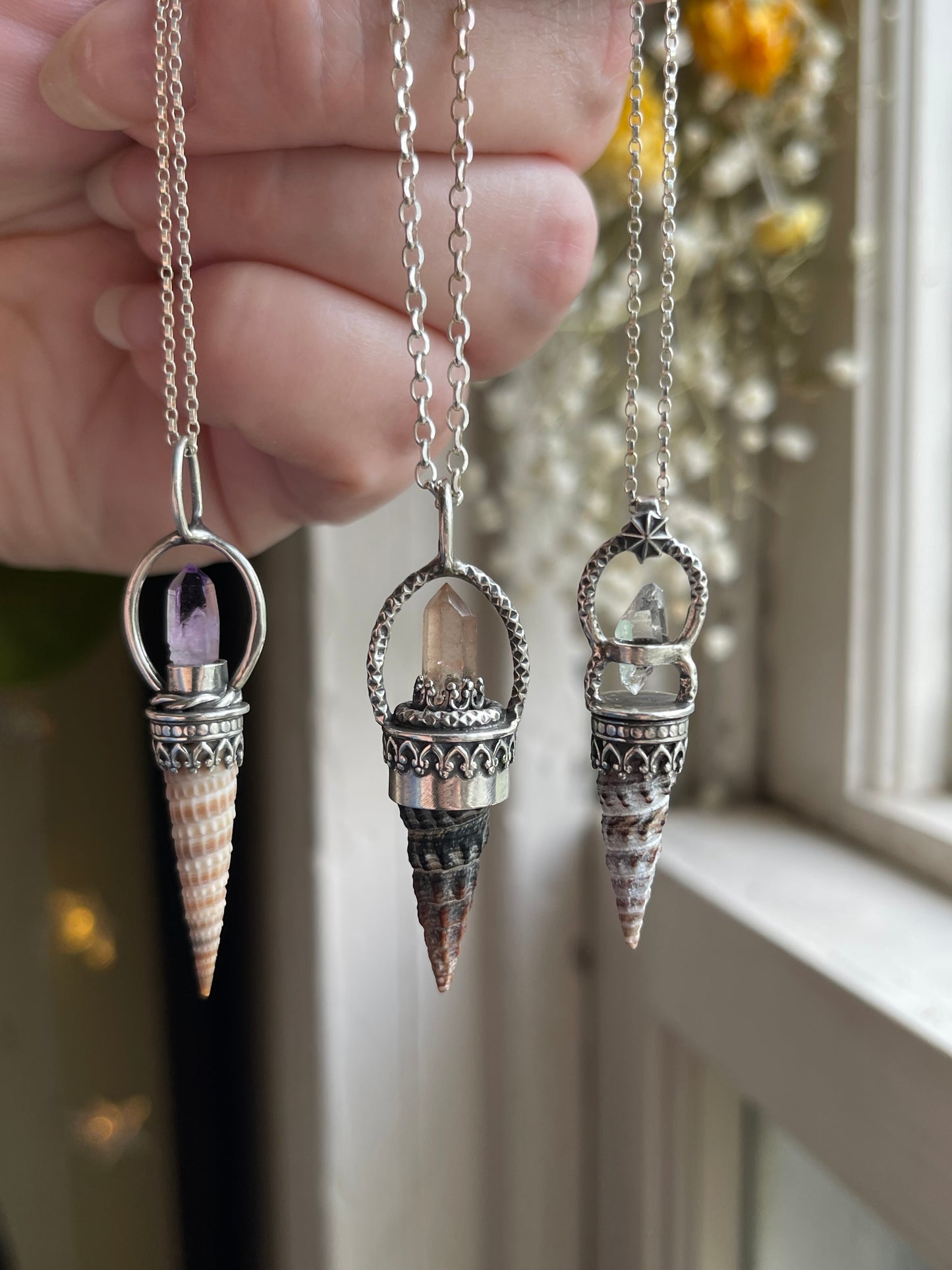 *The Red Sky • Crystal Cone Seashell Pendant Necklace