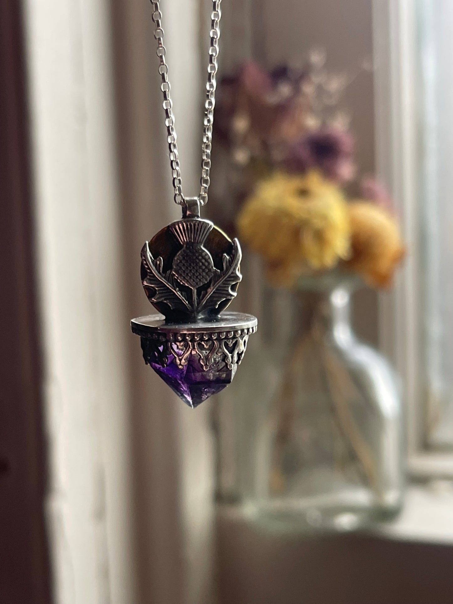 *Whispers of Resilience • Amethyst Crystal mixed metal pendant necklace