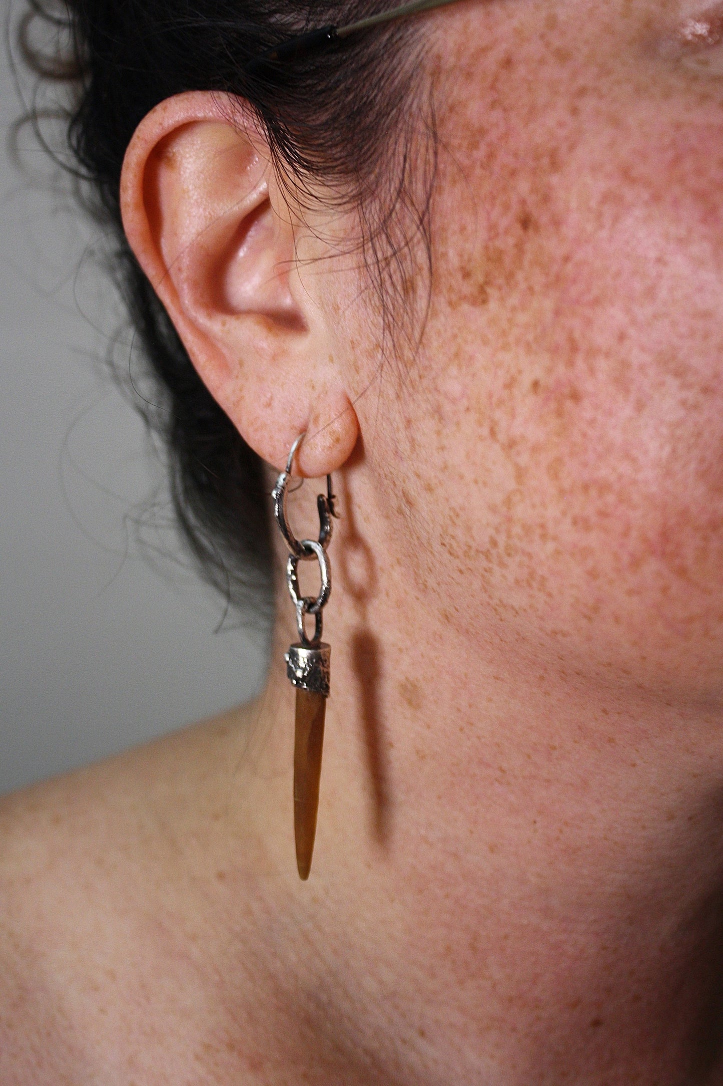 *Salt Spires • Belemnite Fossils Reticulated Sterling Silver Chain Dangle Earrings