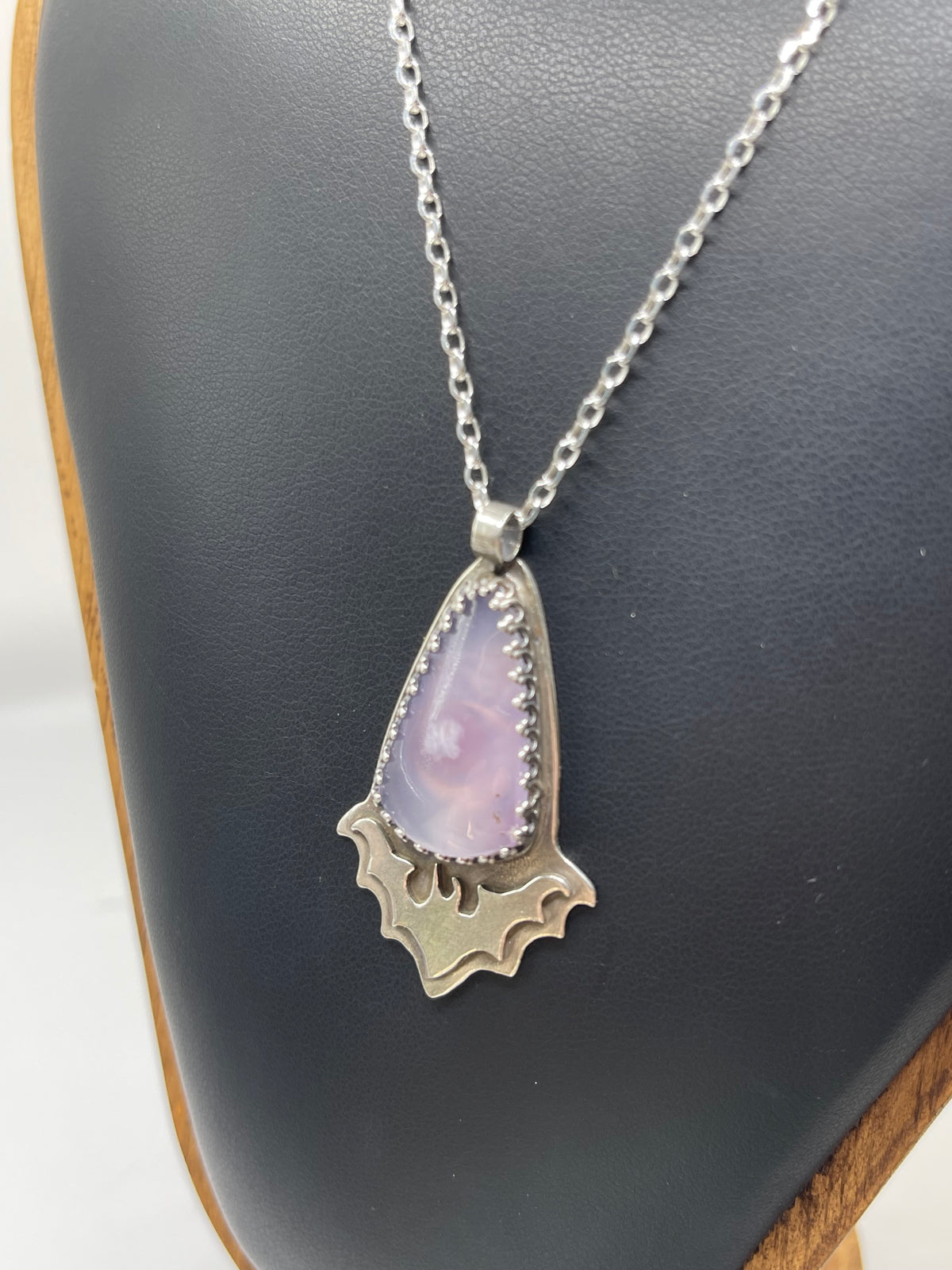 *Creature of the Night • Purple Moss Agate Sterling Silver Bat Pendant Necklace