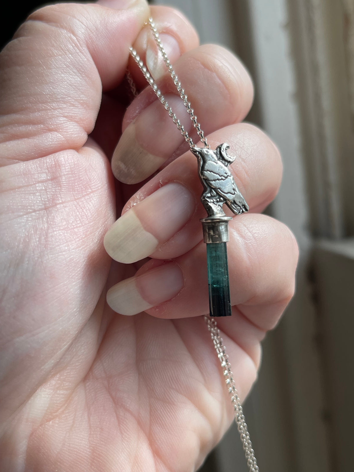 *Dark Raven • Bicolor Tourmaline Crystal Necklace • Sterling Silver