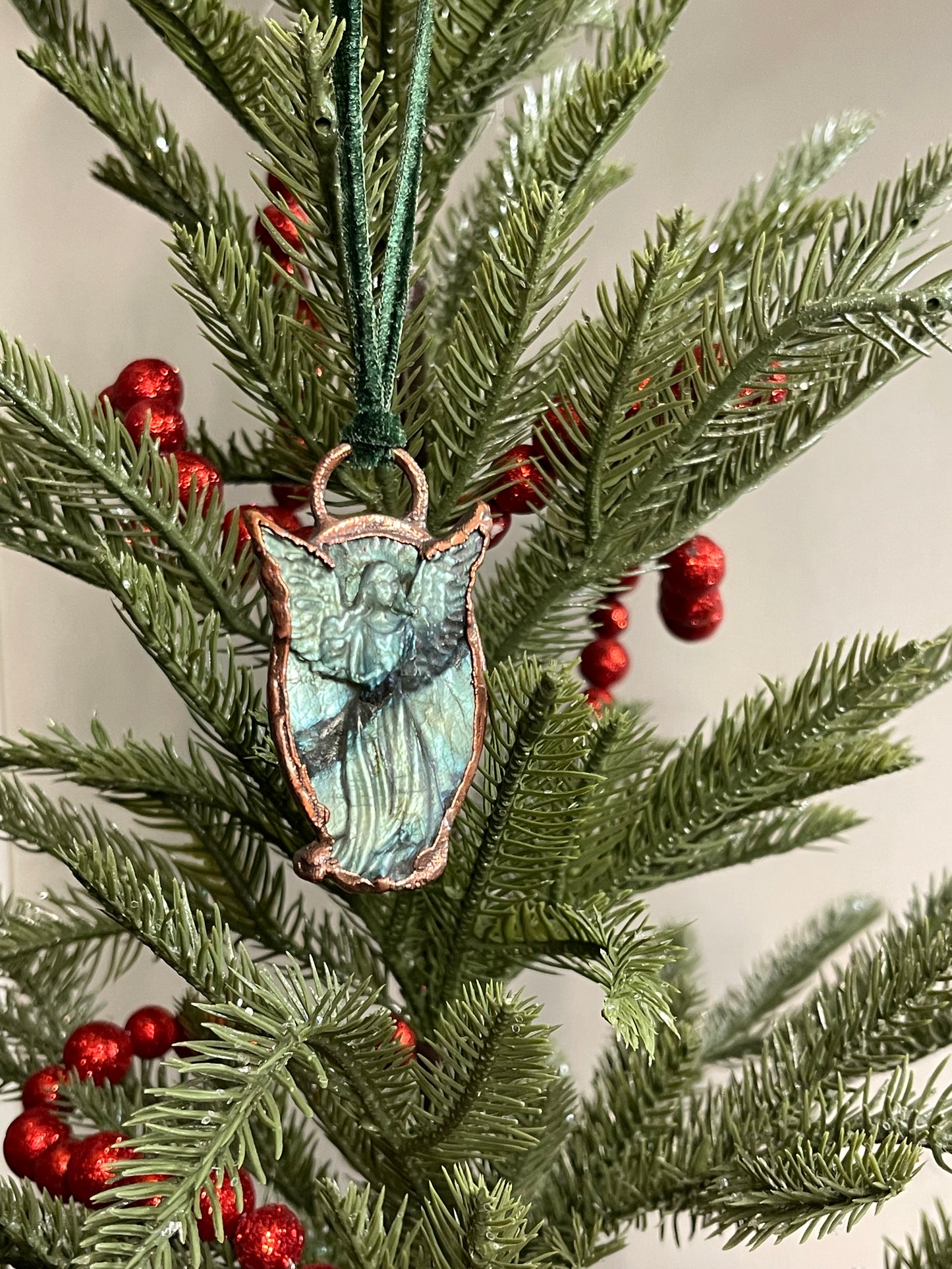 *Carved Labradorite Copper Angel Ornament