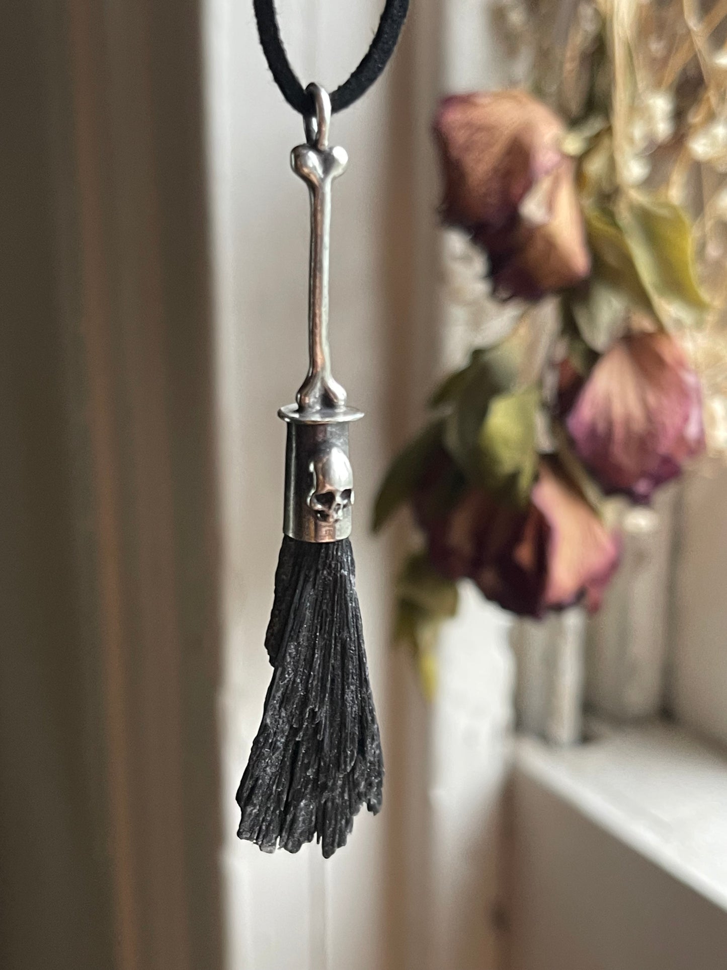 *Gothic Bone Witch Crystal Broom Pendant