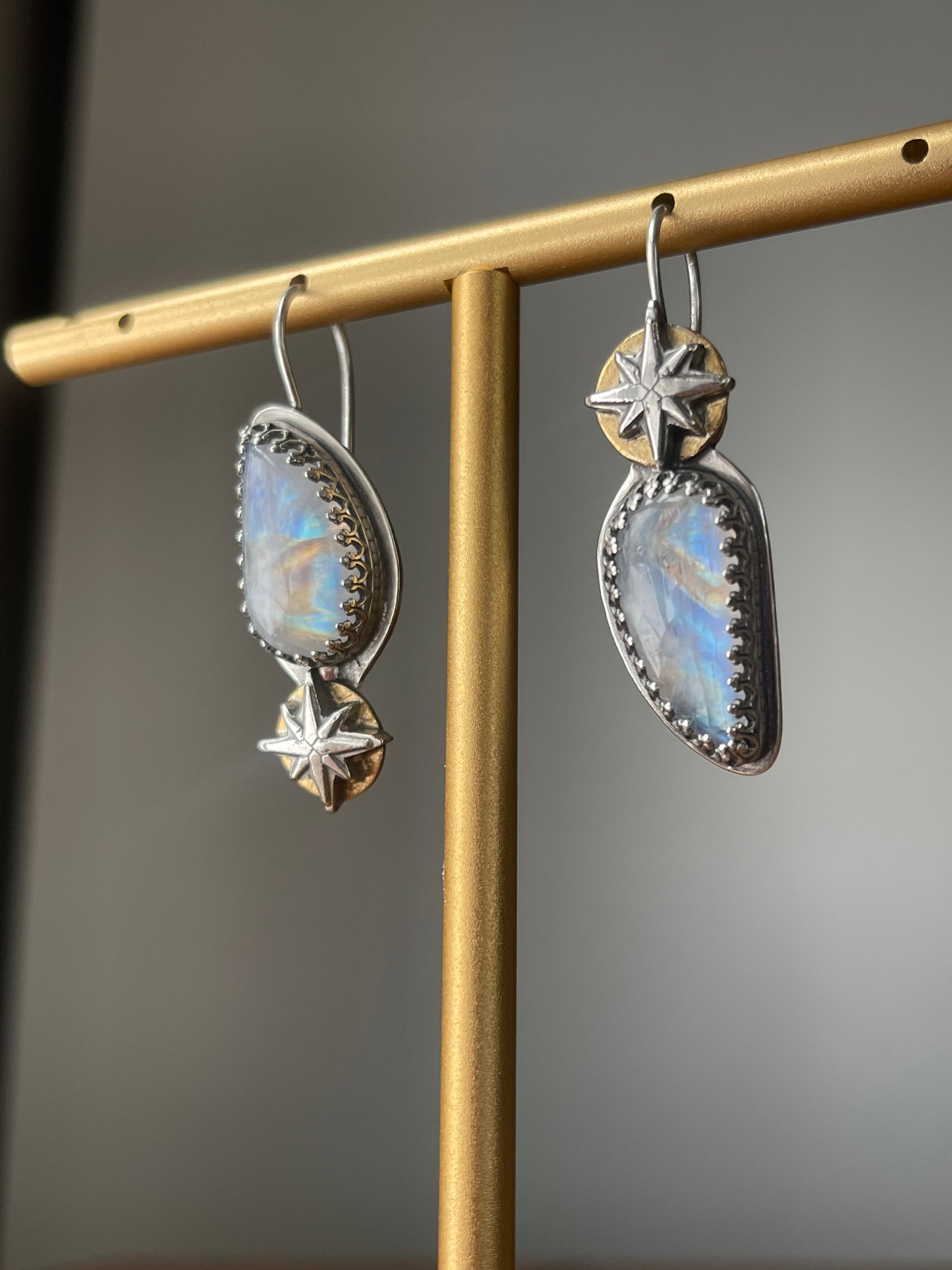 *Astral Reflections • Rainbow Moonstone Celestial Drop Earrings