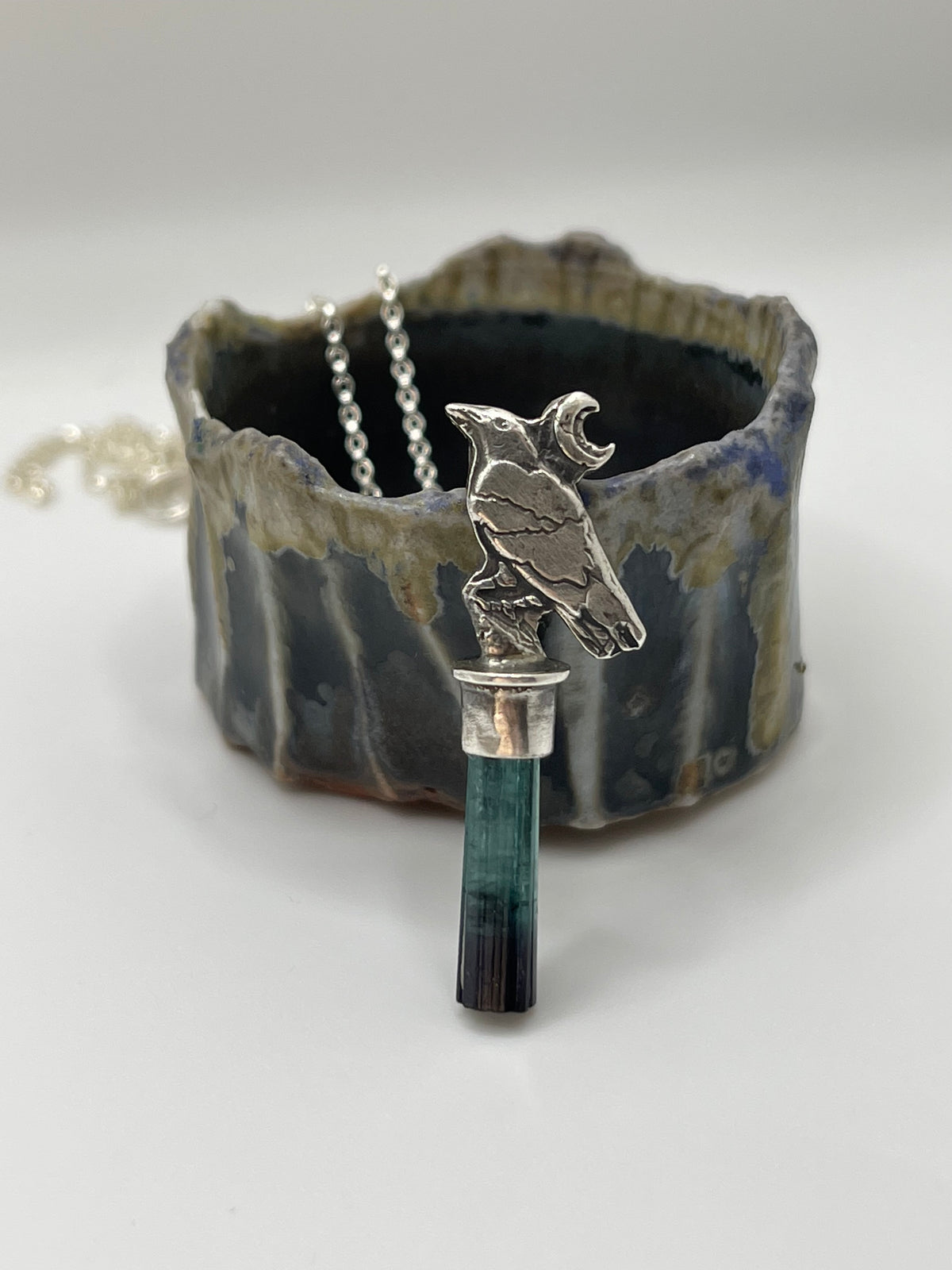 *Dark Raven • Bicolor Tourmaline Crystal Necklace • Sterling Silver