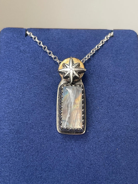 *The Eternal Flame • Rainbow Moonstone Mixed Metals Pendant Necklace