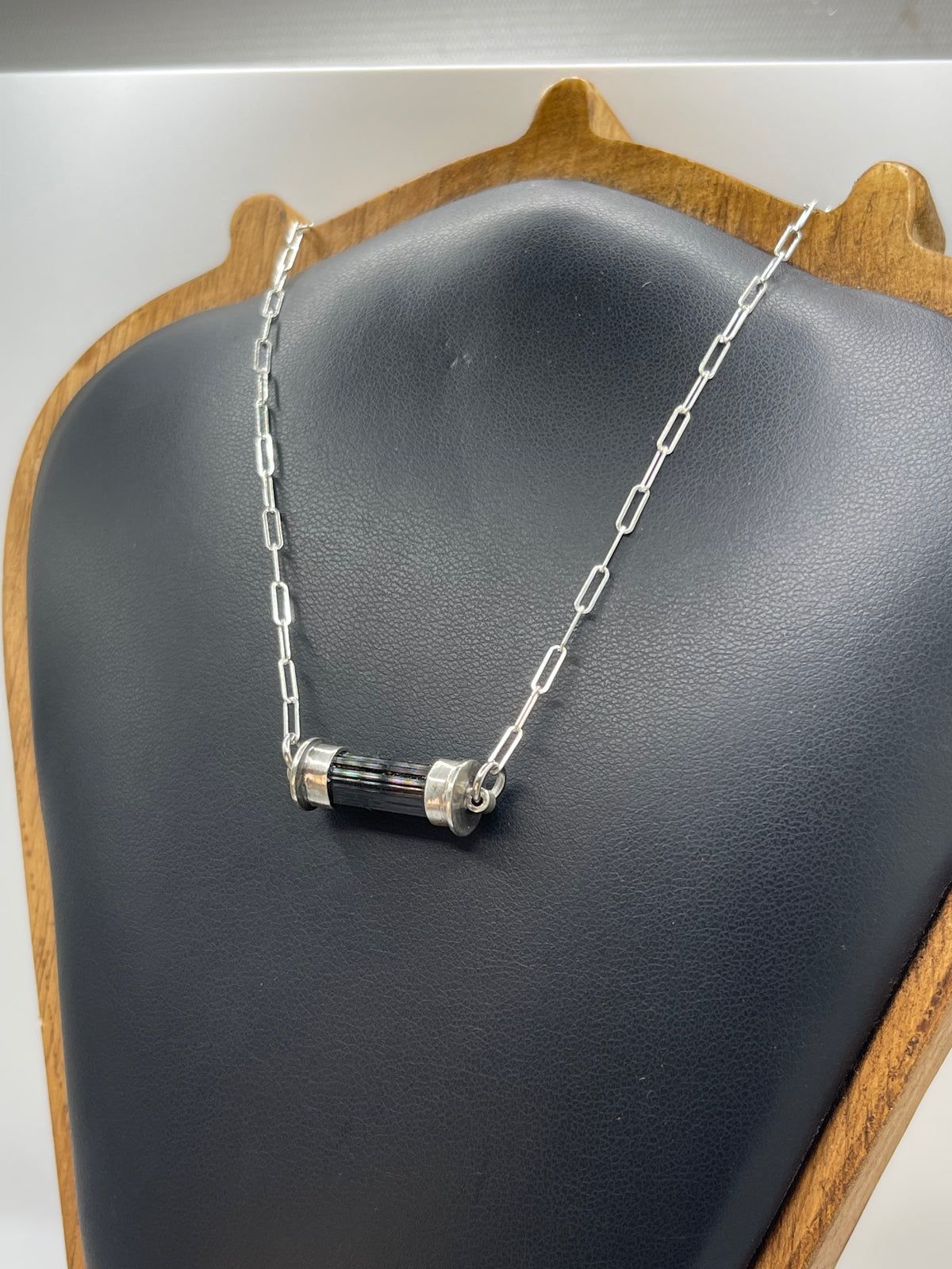 *Dark Green Tourmaline Crystal Bar Necklace • Sterling Silver