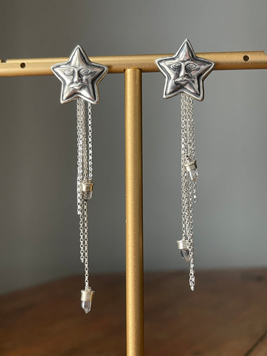 *Dreams Beneath Starlight Stud Dangle Crystal Fringe Earrings