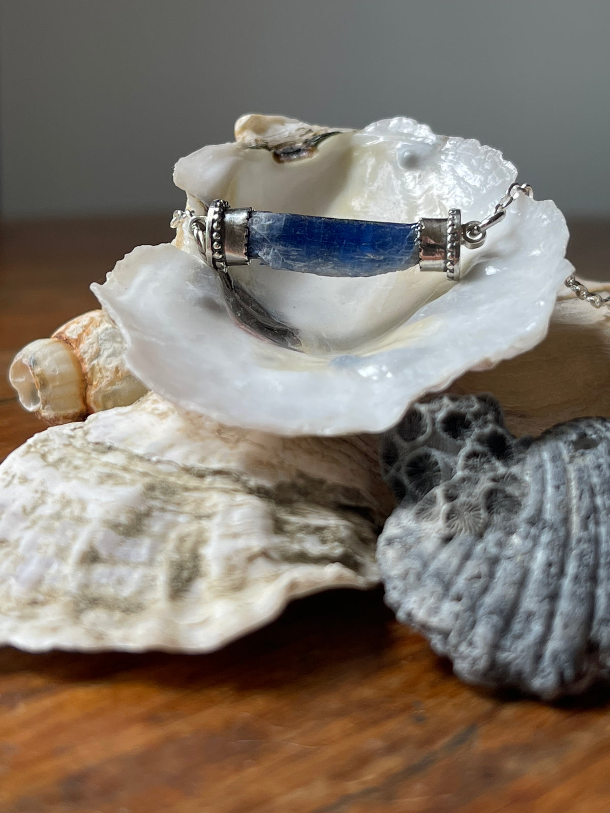 *Deep Blue • Kyanite Crystal Bar Necklace • Sterling Silver