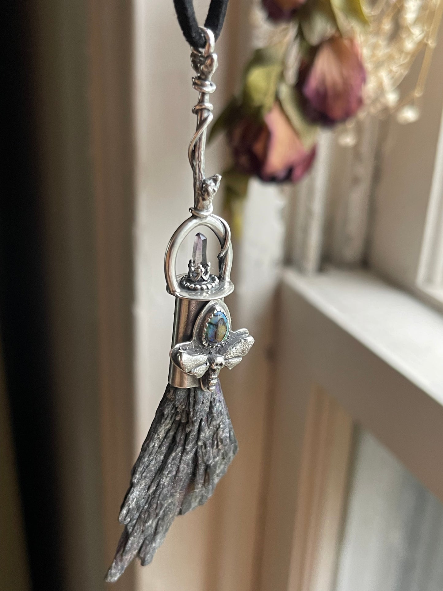 Dark Forest Witch Crystal Broom Pendant