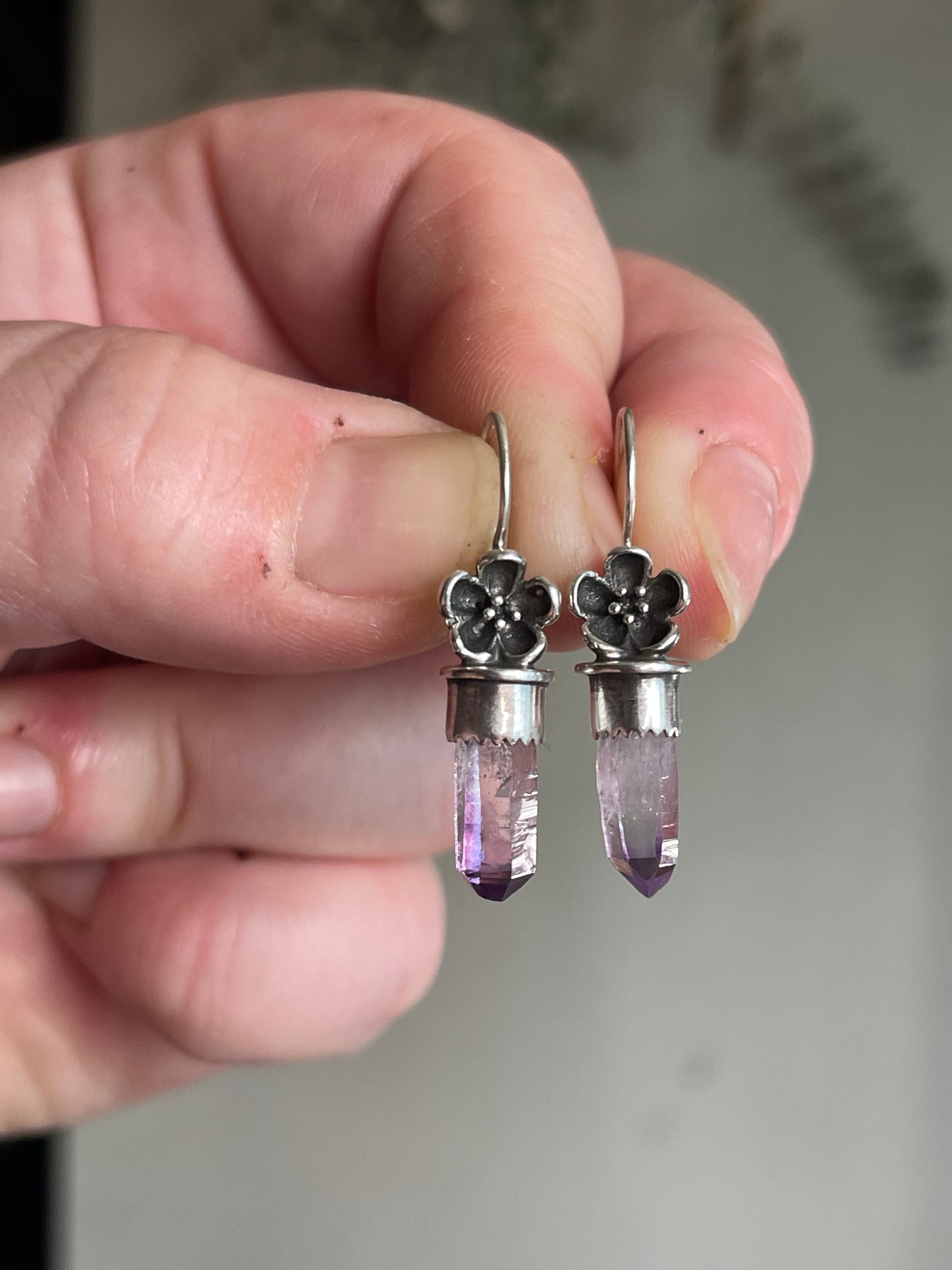 *Violet Delights • Vera Cruz Amethyst Crystal Flower Earrings • Sterling Silver