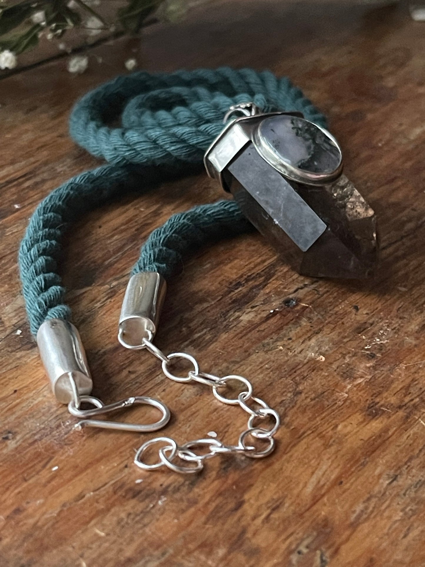 *Climbing Ivy Crystal Statement Necklace • Smokey Quartz & Moss Agate • Sterling Silver