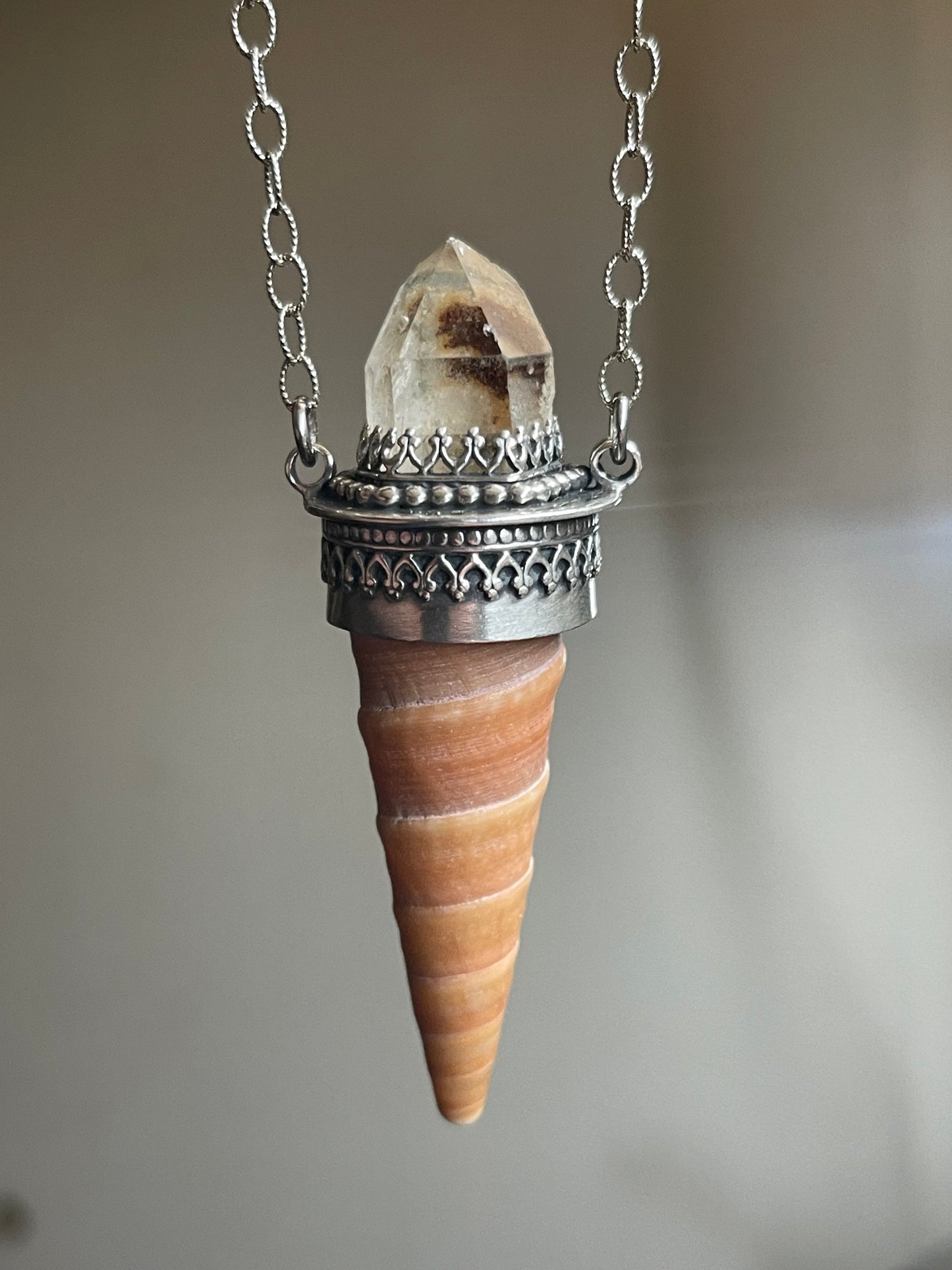 Leo • Included Quartz Cone Shell Statement Pendant Necklace