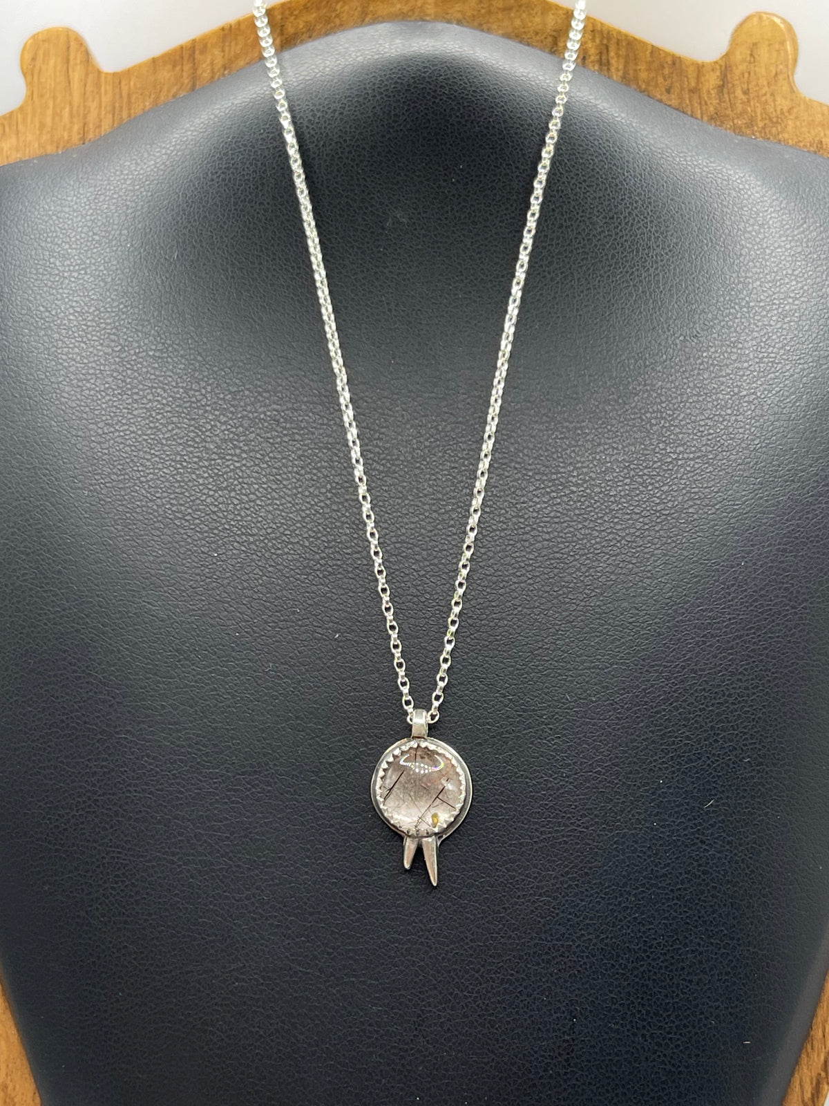 *Black Rutilated Quartz Spiked Charm Pendant Necklace • Sterling Silver