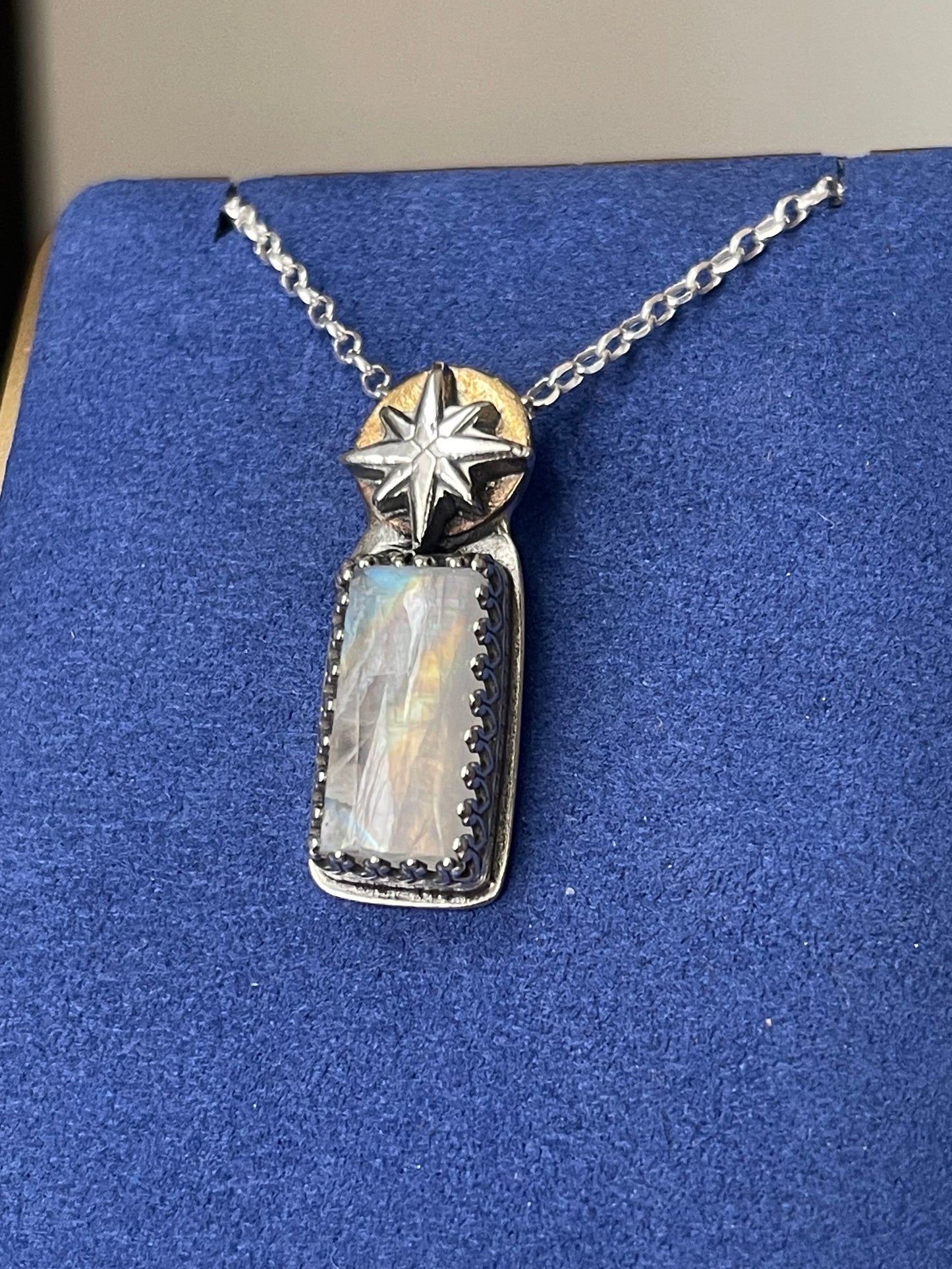 *The Eternal Flame • Rainbow Moonstone Mixed Metals Pendant Necklace