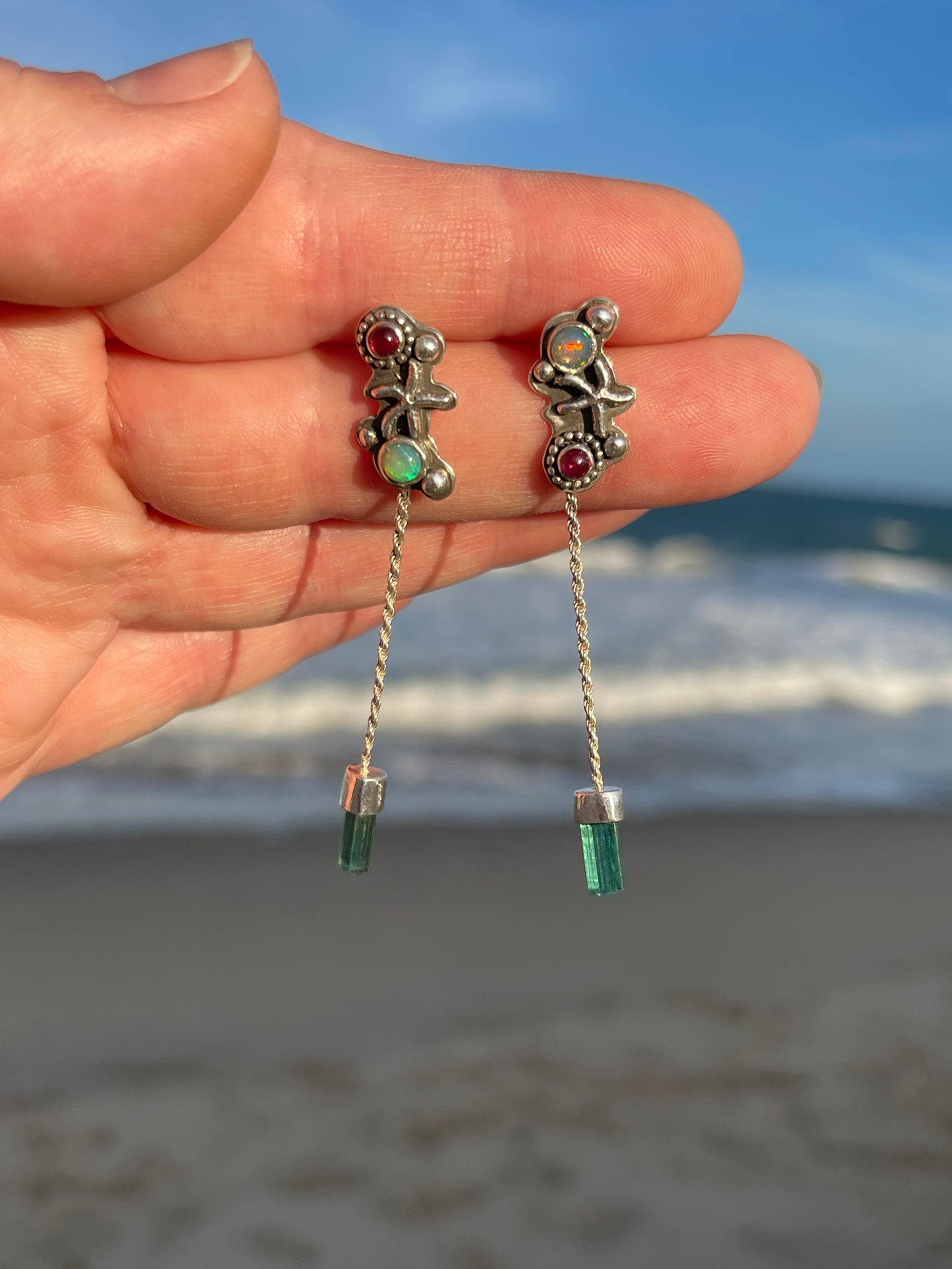 Drifting Through Tides • Starfish Multi-stone Crystal Stud Drop Dangle Earrings