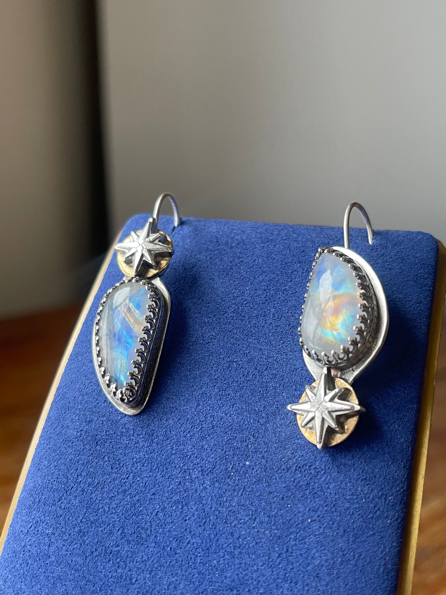 *Astral Reflections • Rainbow Moonstone Celestial Drop Earrings