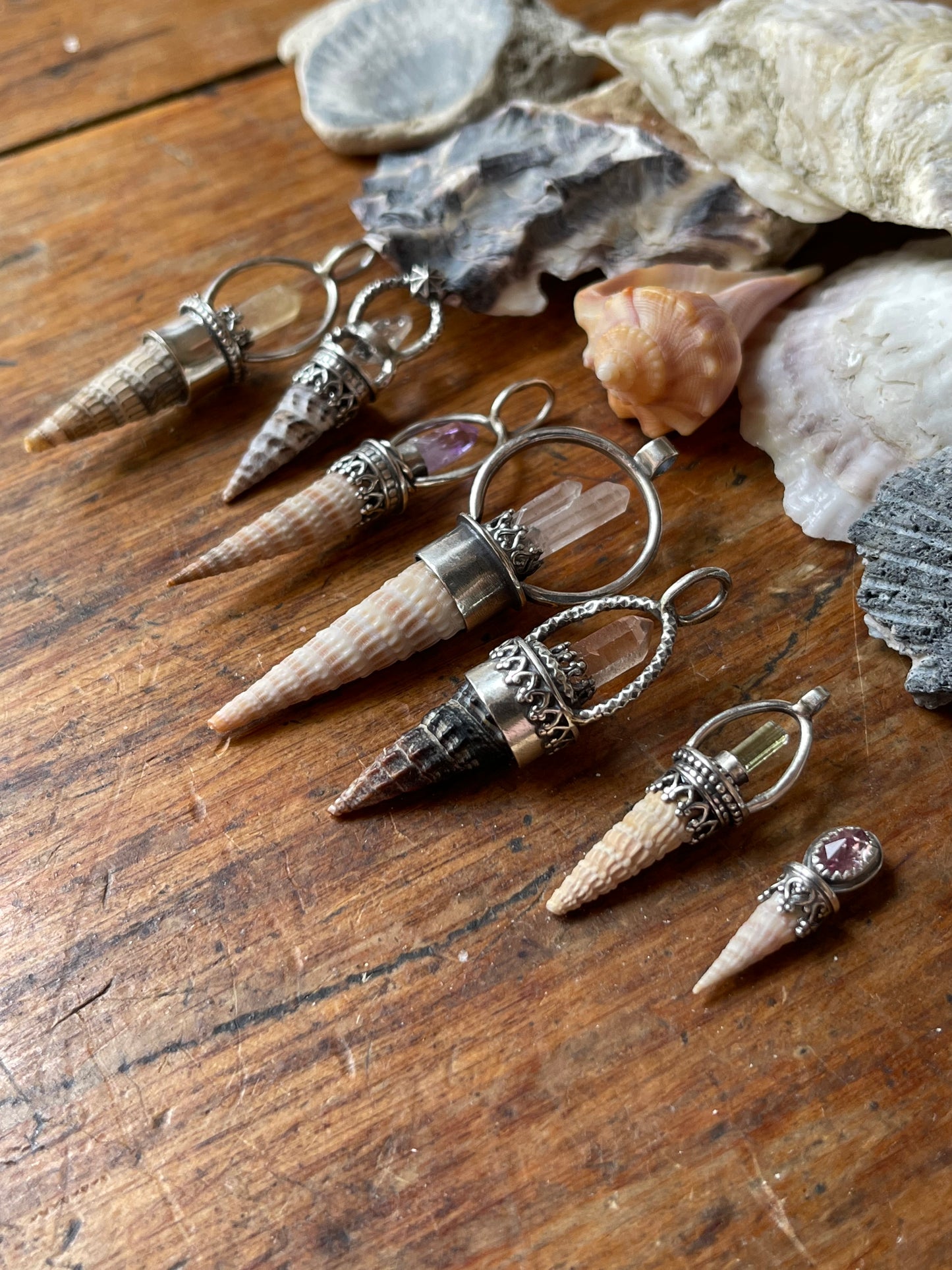 *Gemini • Crystal Cone Pendant Necklace • Red Hematite Quartz • Sterling Silver