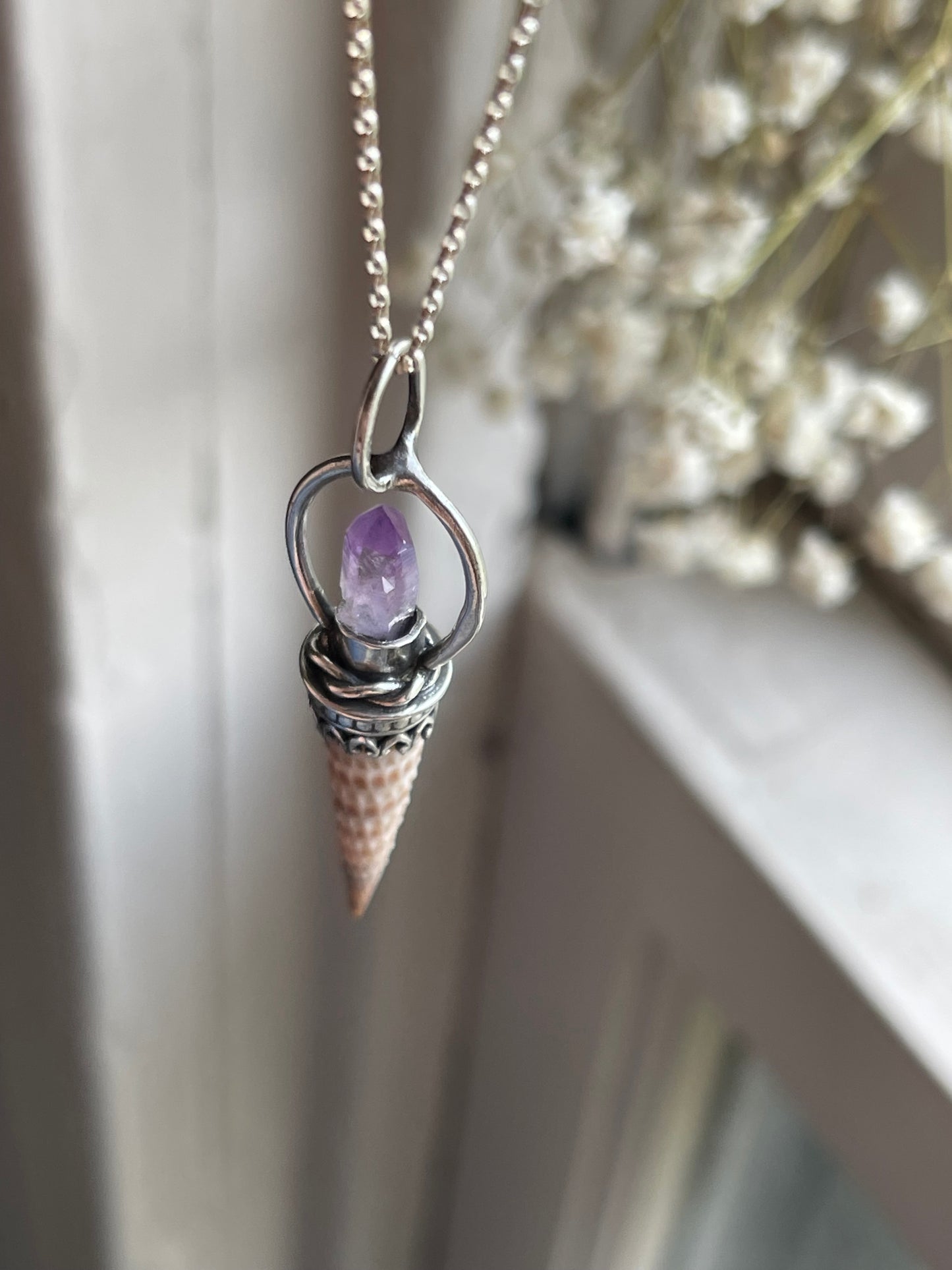 *The Purple One • Crystal Cone Seashell PENDANT ONLY • Vera Cruz Amethyst Crystal • Sterling Silver