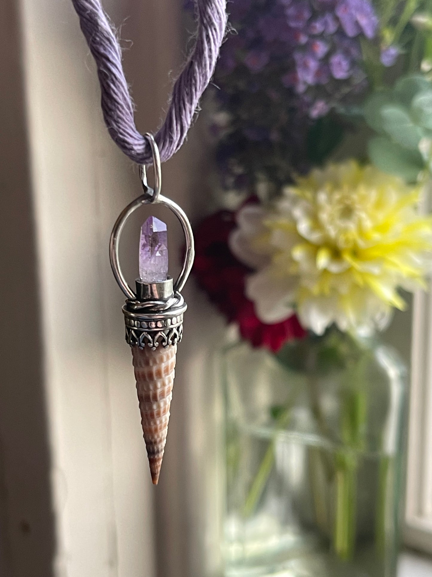 *The Purple One • Crystal Cone Seashell PENDANT ONLY • Vera Cruz Amethyst Crystal • Sterling Silver