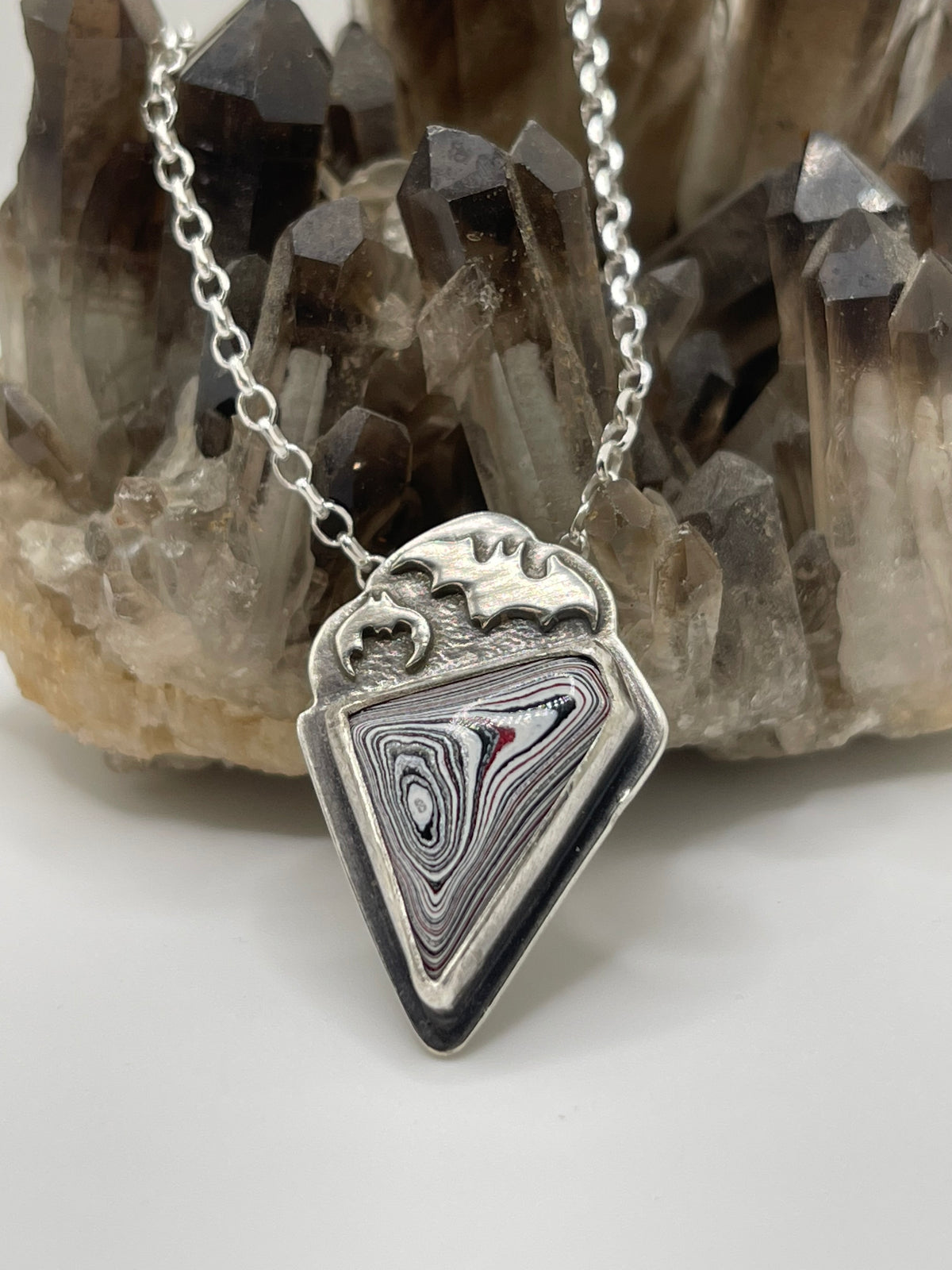 *Another Dimension • Fordite Sterling Silver Bat Pendant Necklace