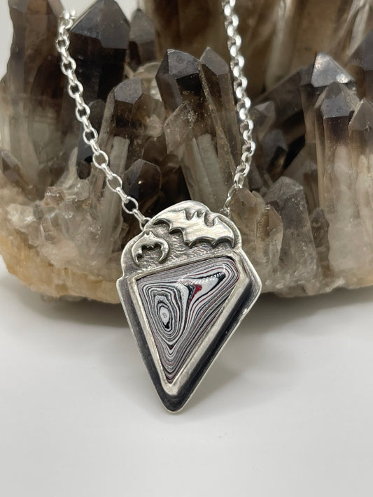 *Another Dimension • Fordite Sterling Silver Bat Pendant Necklace
