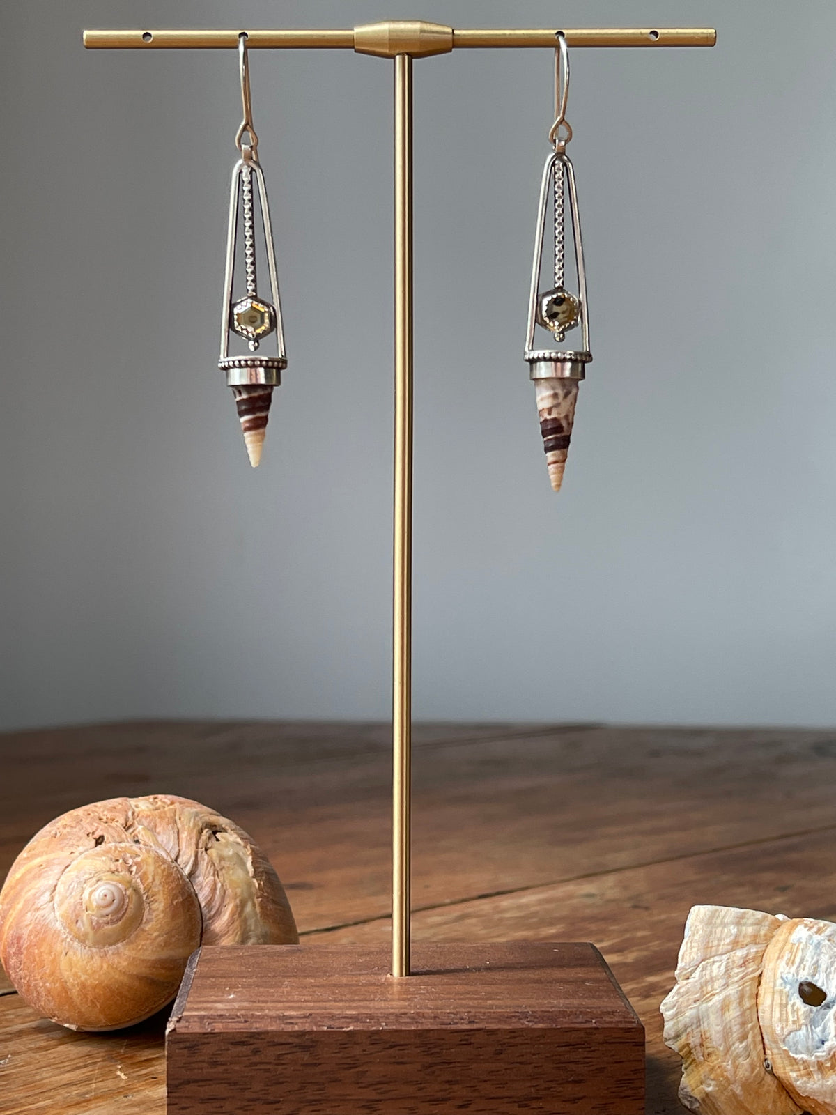 *Dunes at Dusk • Montana Agate Seashell Sterling Silver Drop Dangle Earrings