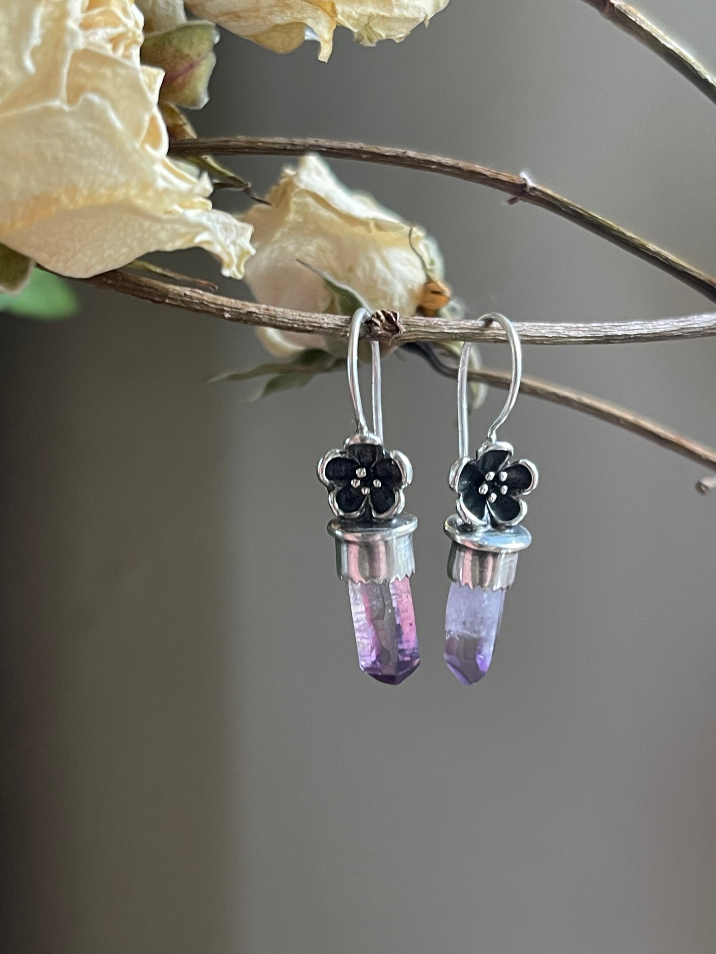 *Violet Delights • Vera Cruz Amethyst Crystal Flower Earrings • Sterling Silver