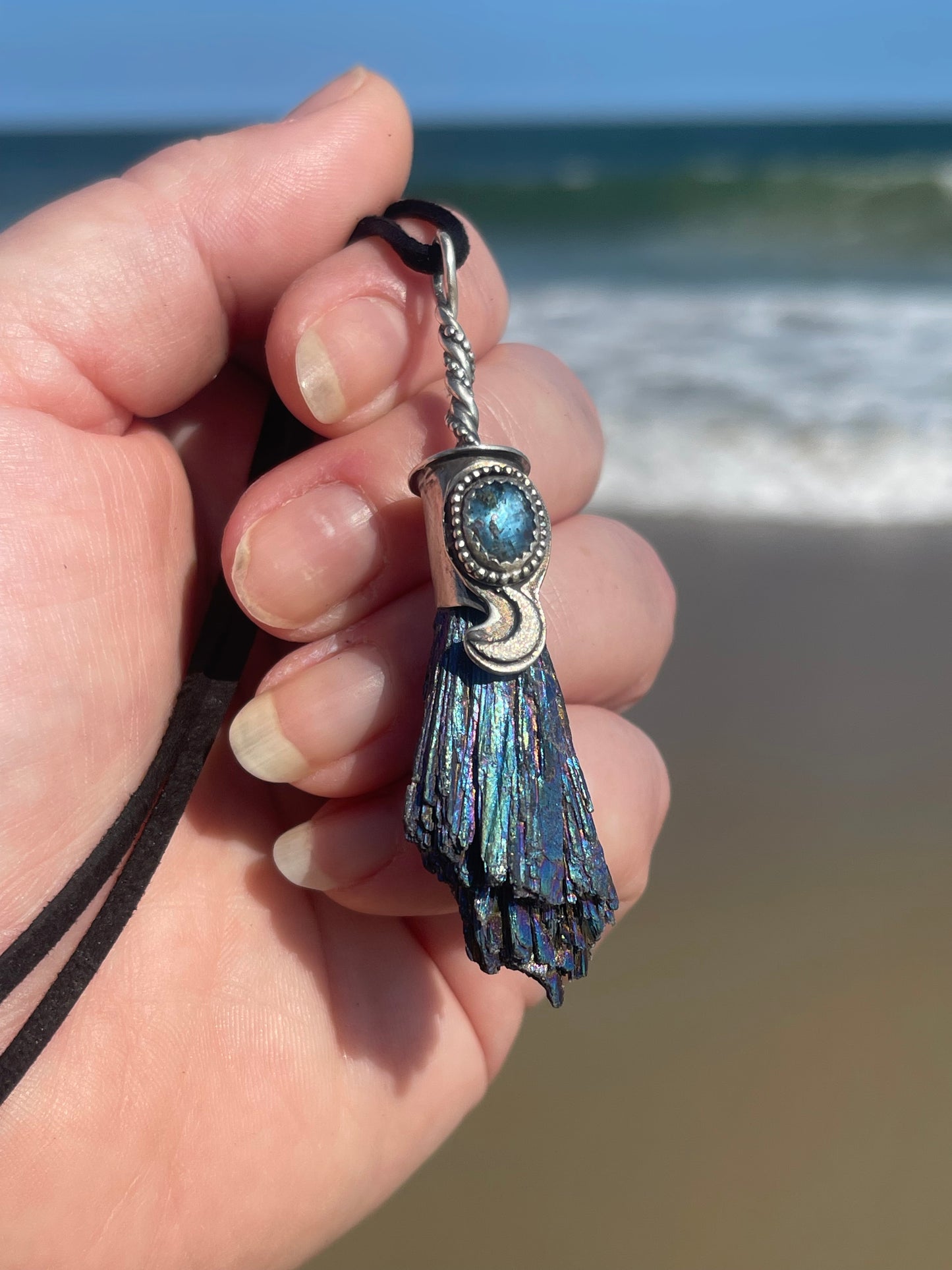 *Celestial Witch Blue Broom Crystal Pendant