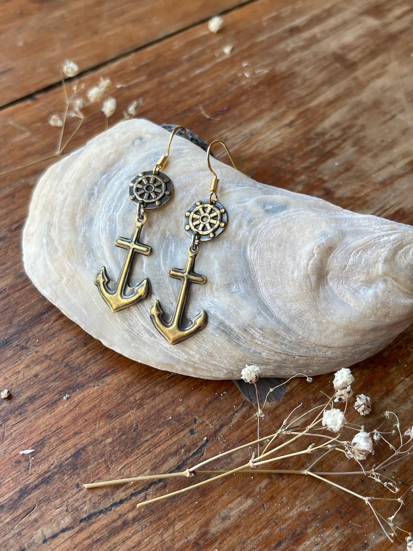 Anchors Away! Brass Nautical Anchor Dangle Earrings