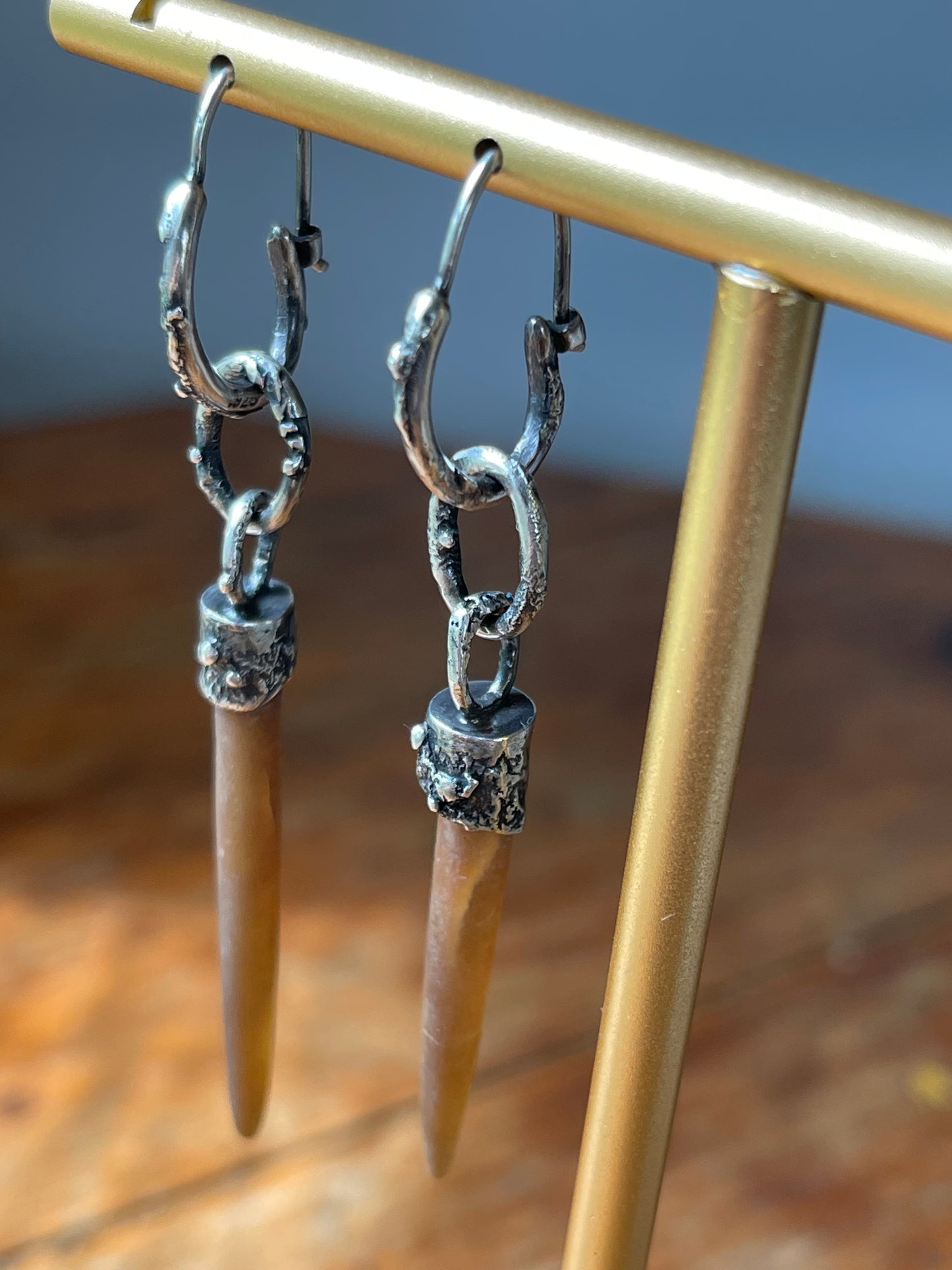 *Salt Spires • Belemnite Fossils Reticulated Sterling Silver Chain Dangle Earrings