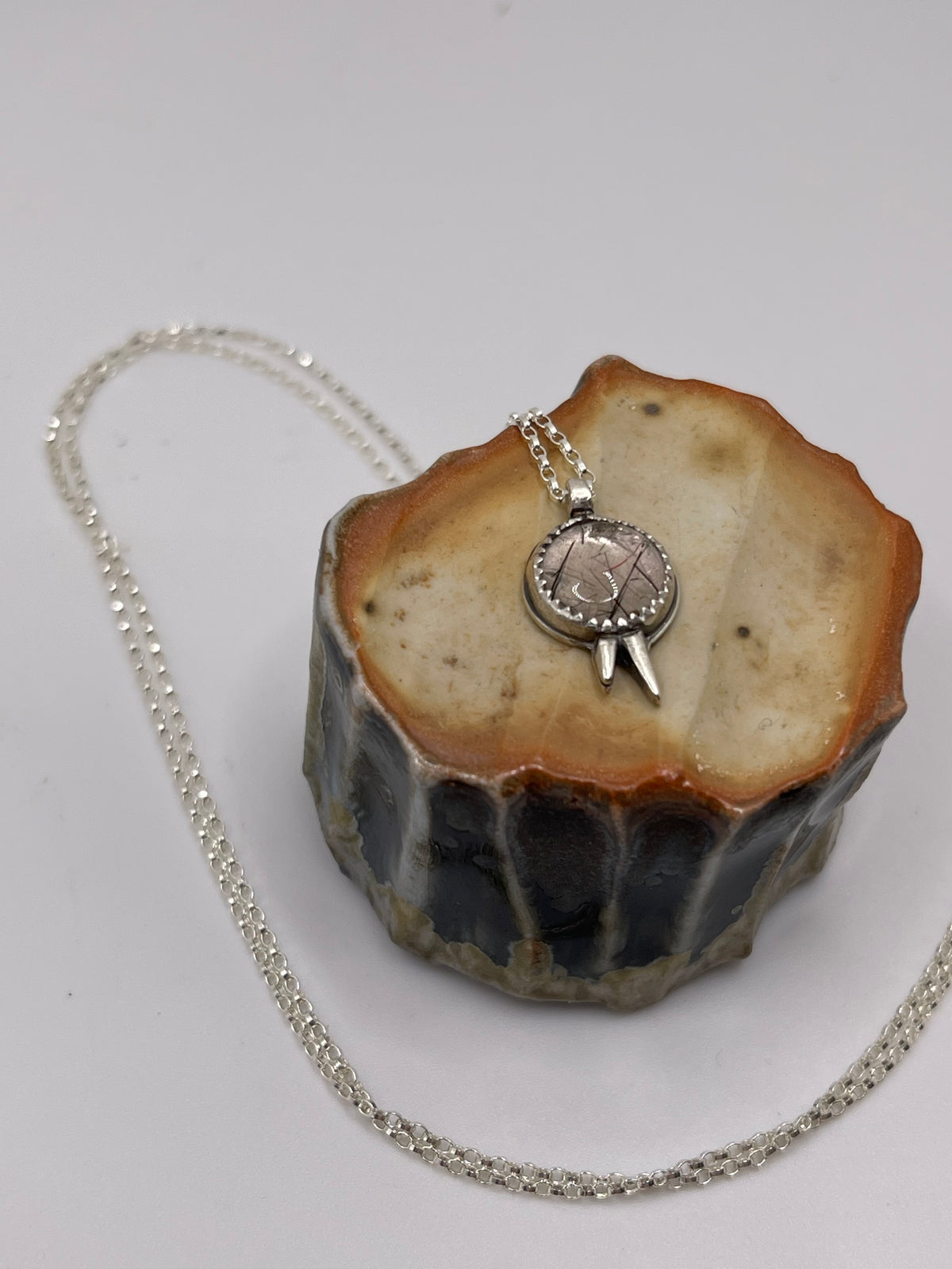 *Black Rutilated Quartz Spiked Charm Pendant Necklace • Sterling Silver