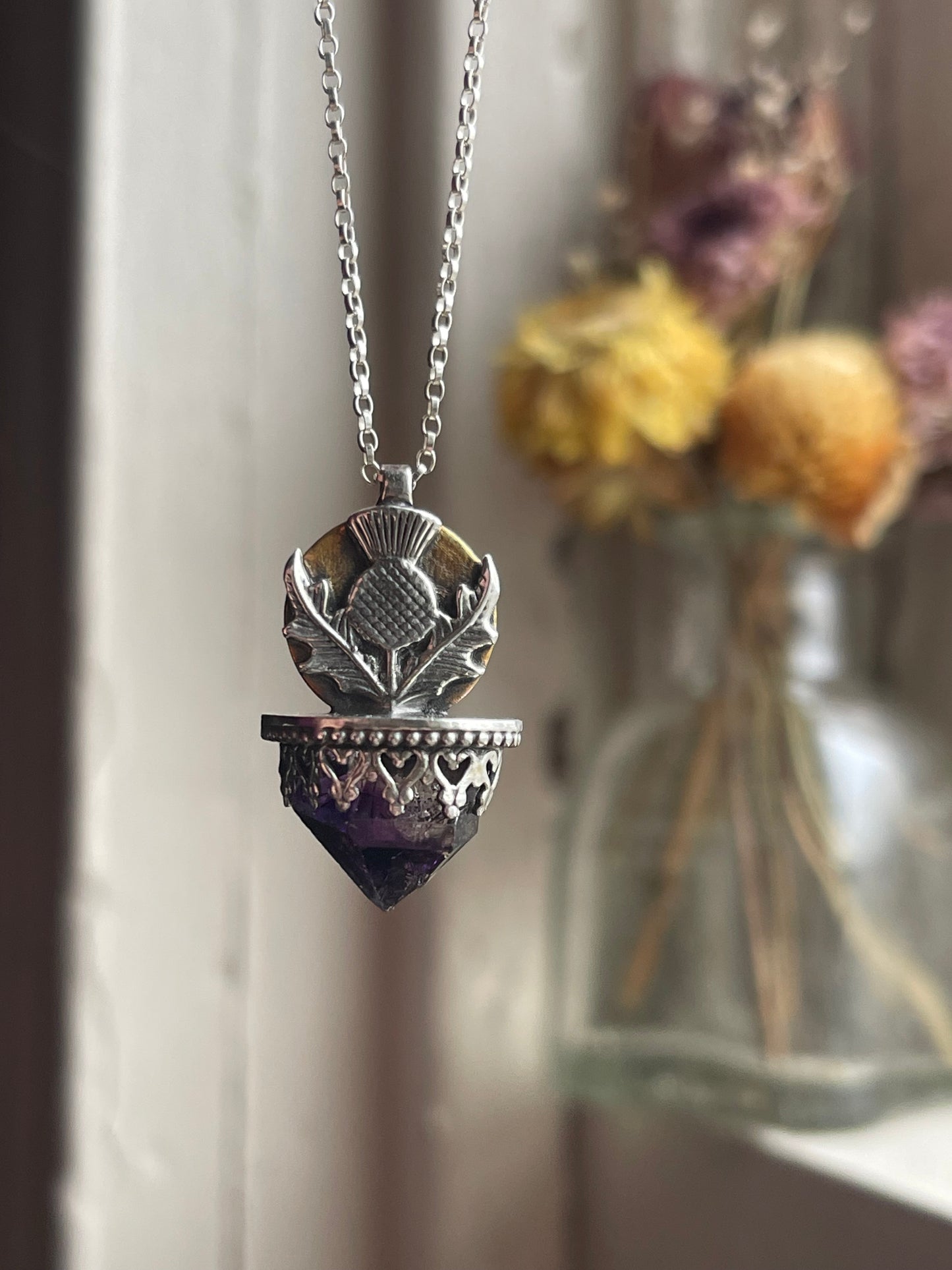 *Whispers of Resilience • Amethyst Crystal mixed metal pendant necklace