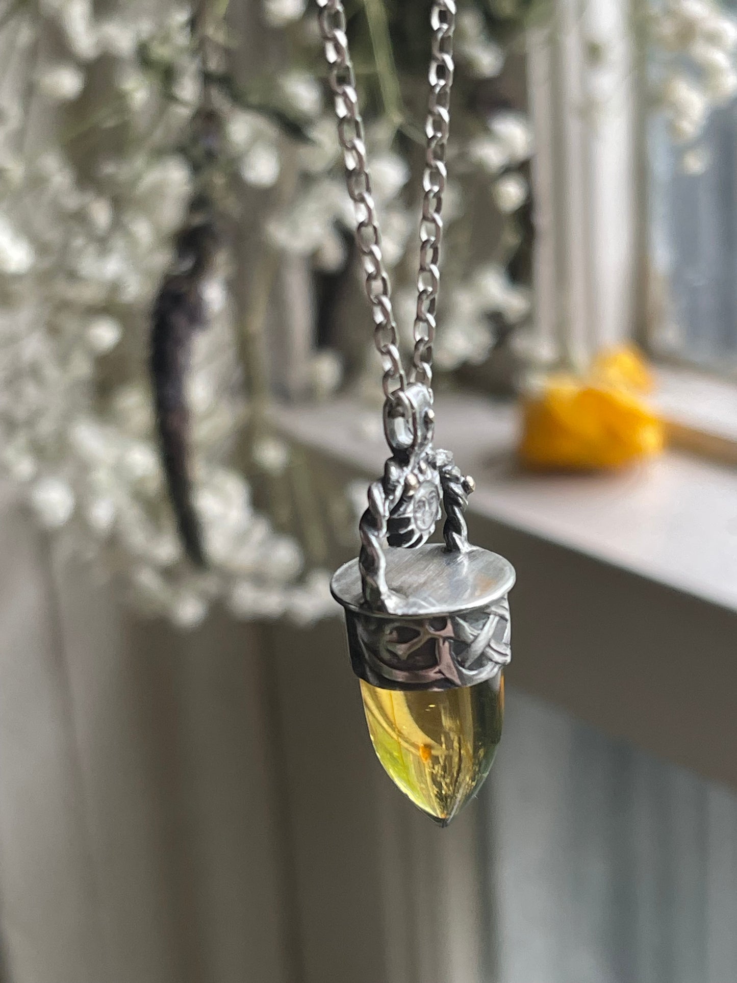 *Sun of Jörmungandr • Mexican Amber Bullet Pendant Necklace • 14K Gold & Sterling Silver