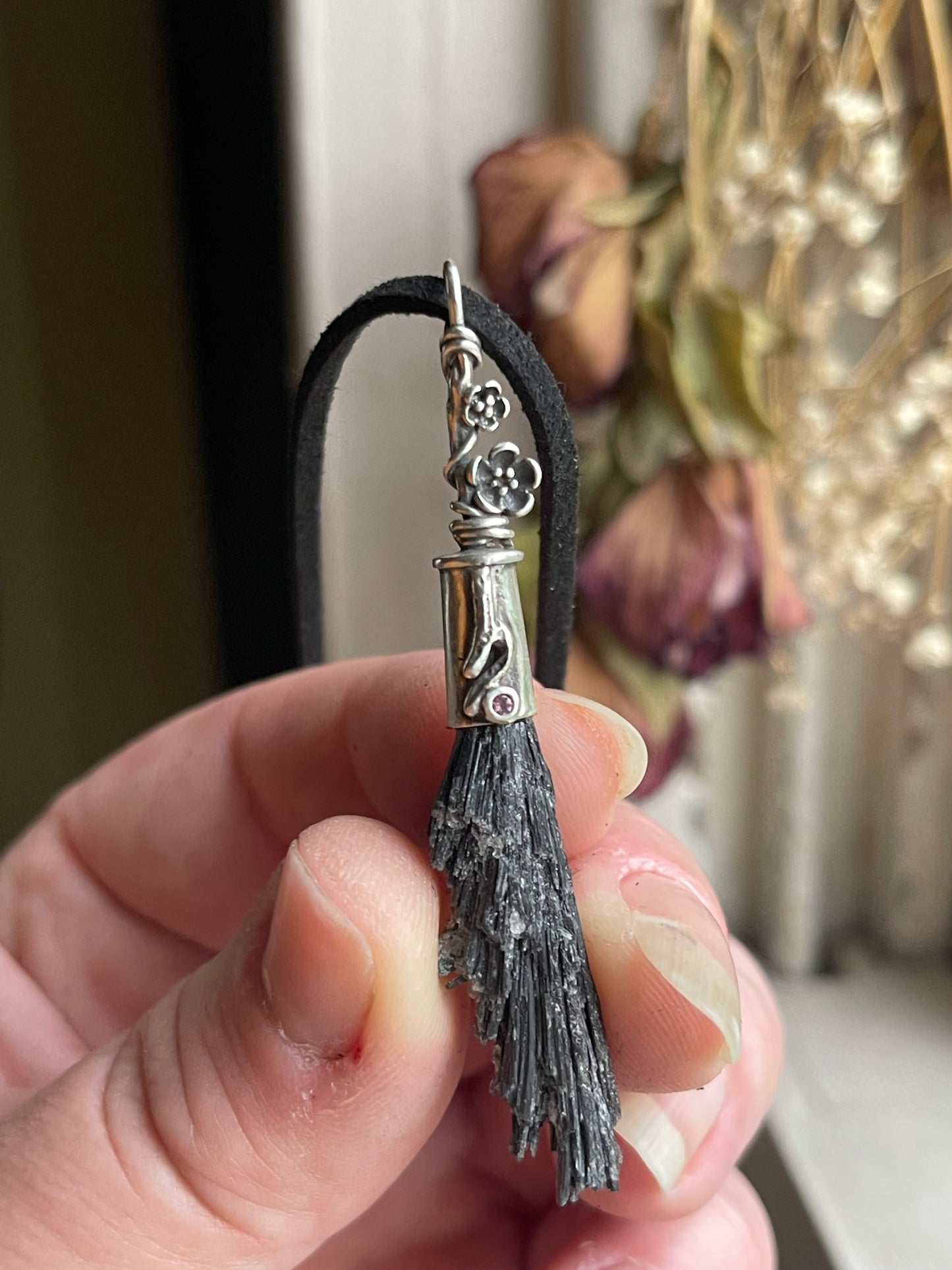 Little Flower Witch Crystal Broom Pendant