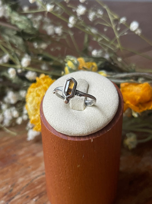 *Sunlit Keep Sphene Ring • Reticulated Silver & 14K Gold • Size 7
