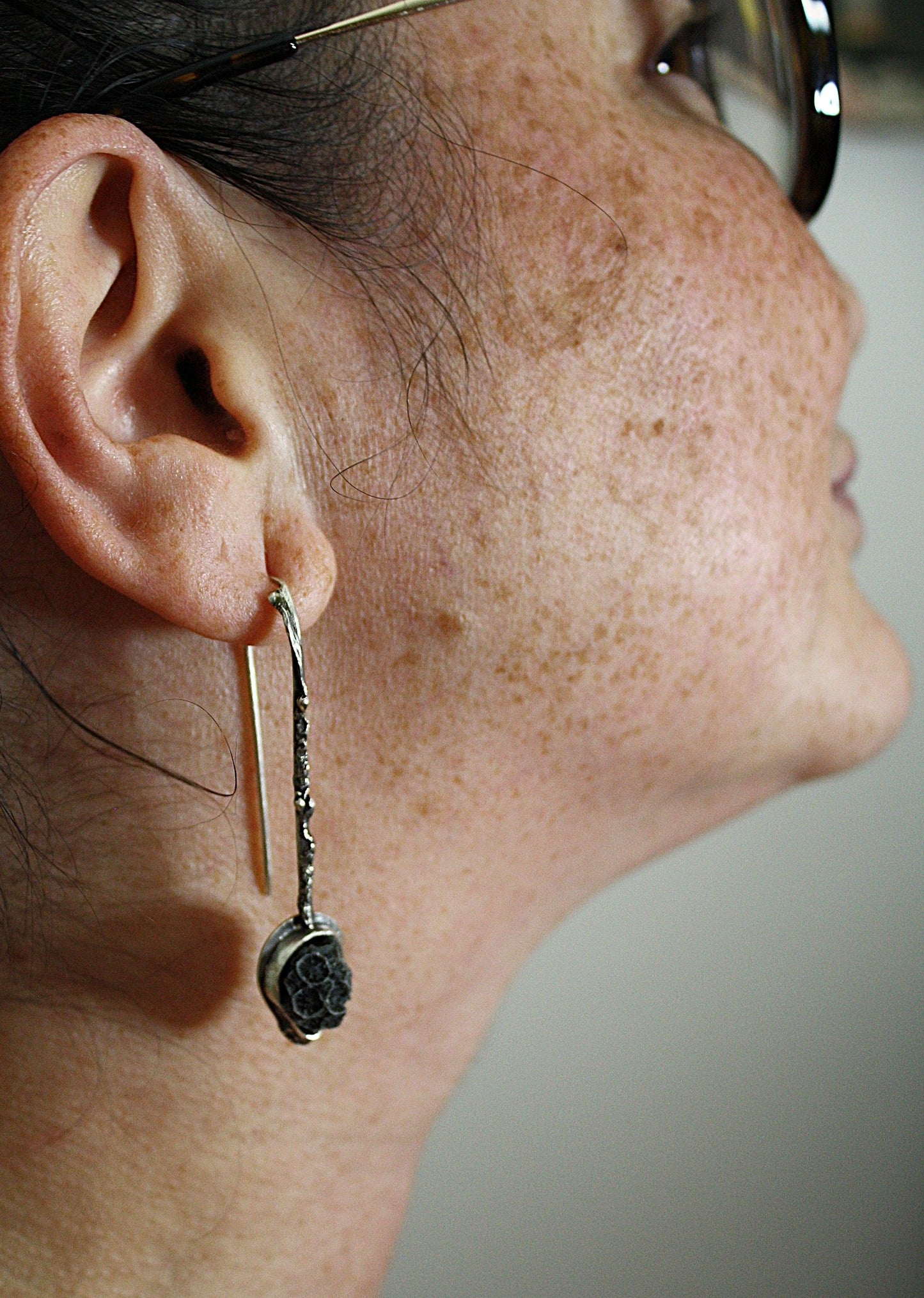 *Smoke & Coral • Seashell & Coral Reticulated Silver Drop Earrings