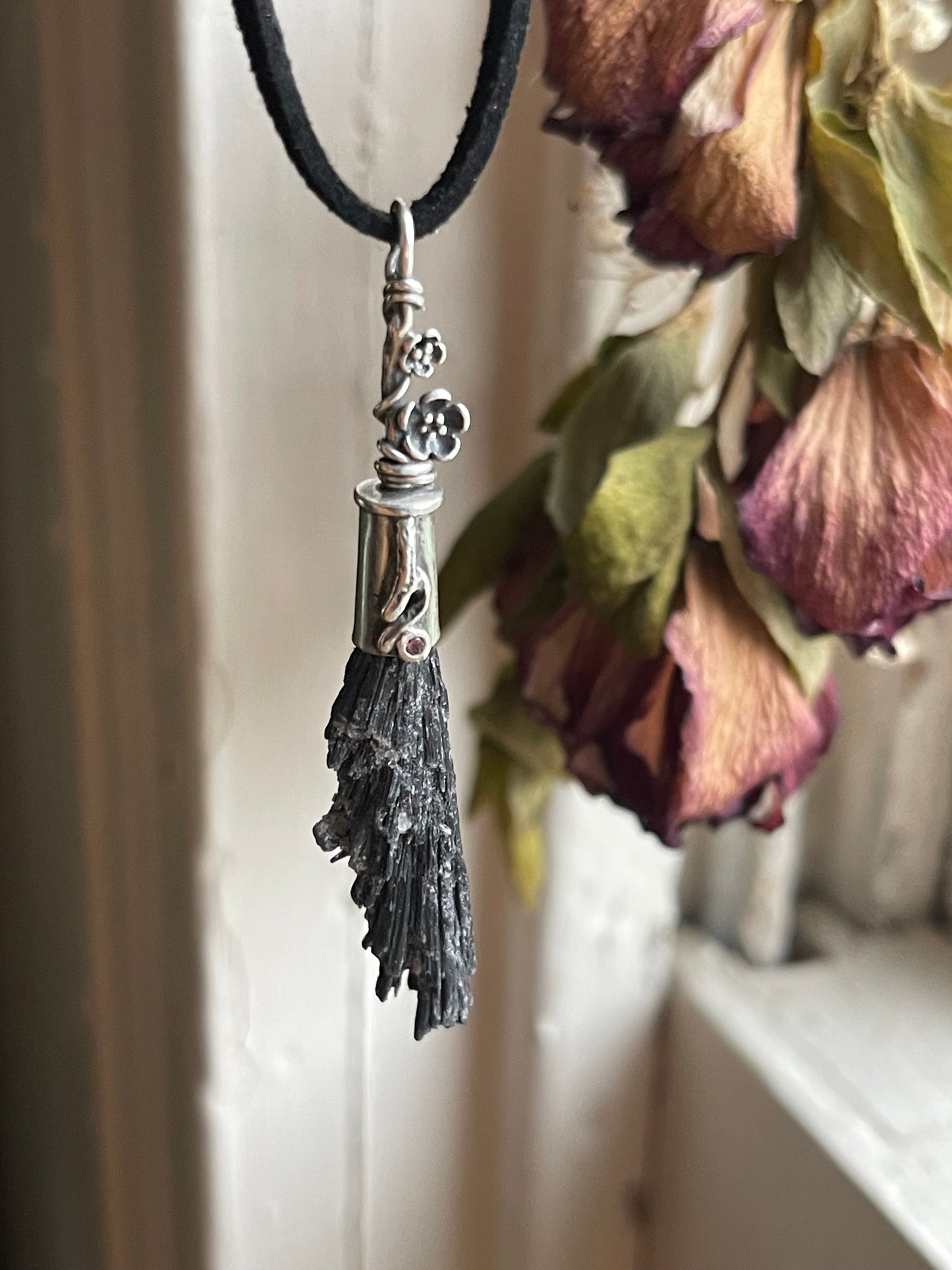 Little Flower Witch Crystal Broom Pendant