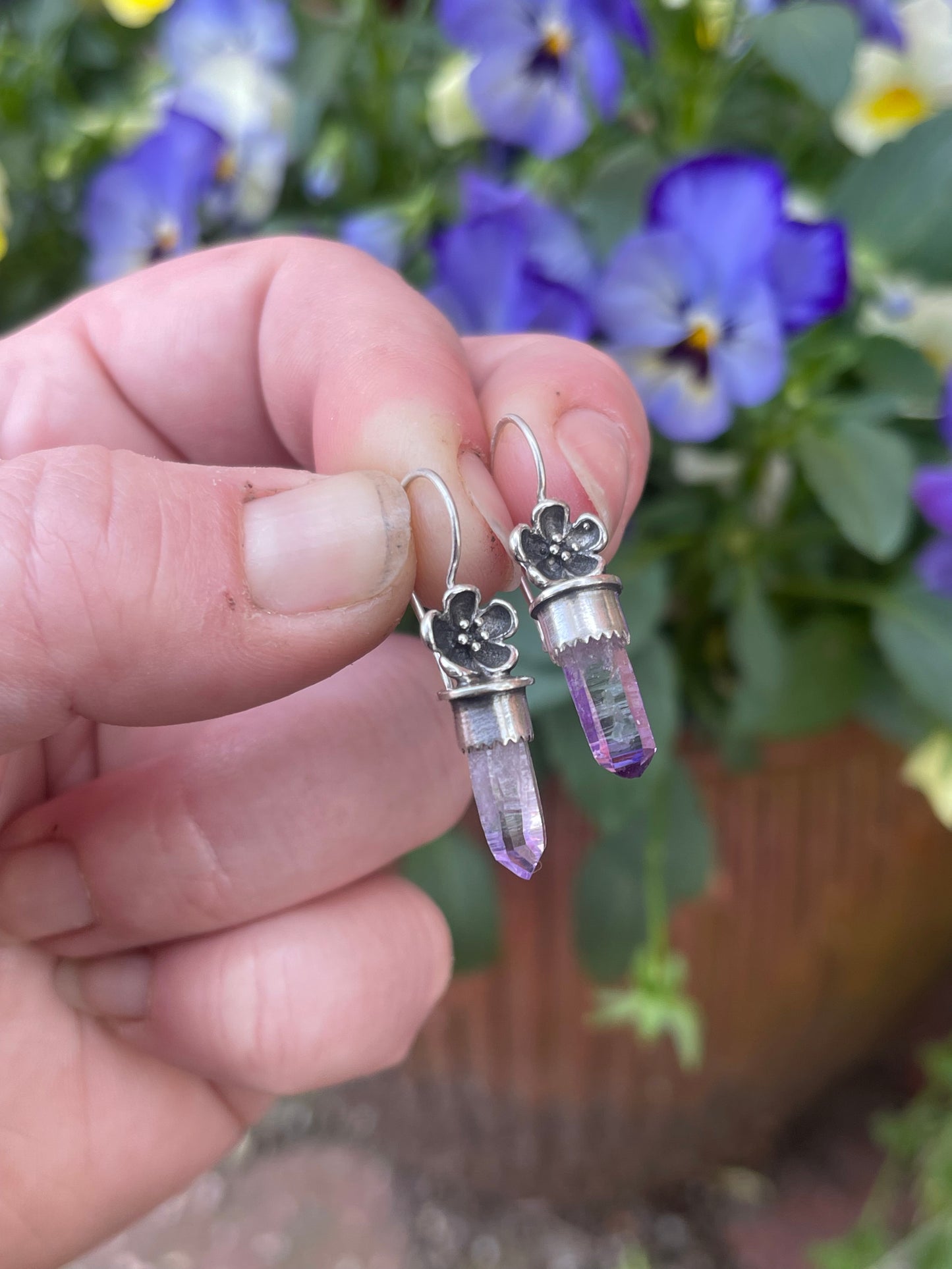 *Violet Delights • Vera Cruz Amethyst Crystal Flower Earrings • Sterling Silver