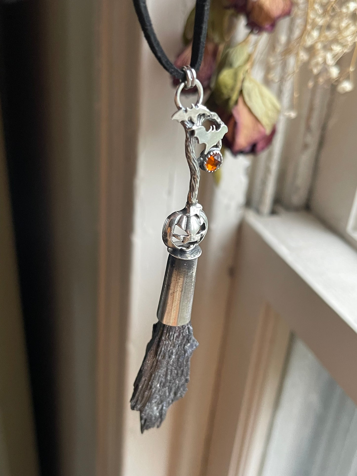 *Pumpkin Patch Witch Crystal Broom Pendant