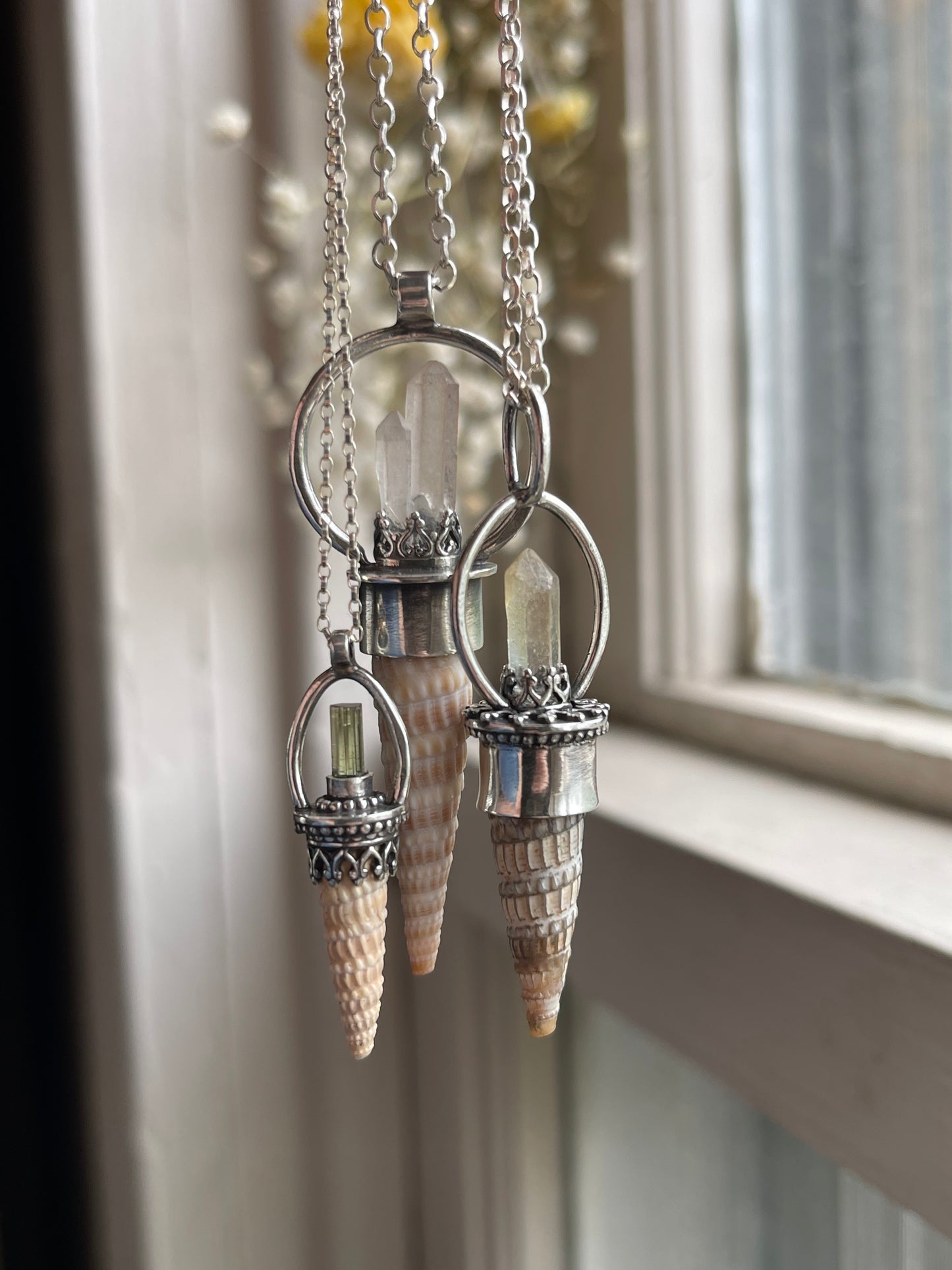 *The Sun • Crystal Cone Seashell PENDANT ONLY • Yellow Quartz • Sterling Silver
