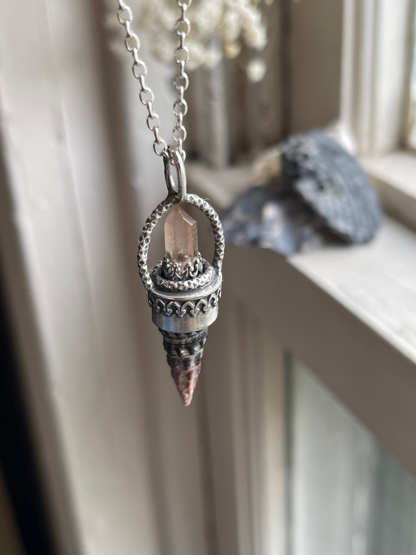 *The Red Sky • Crystal Cone Seashell Pendant Necklace